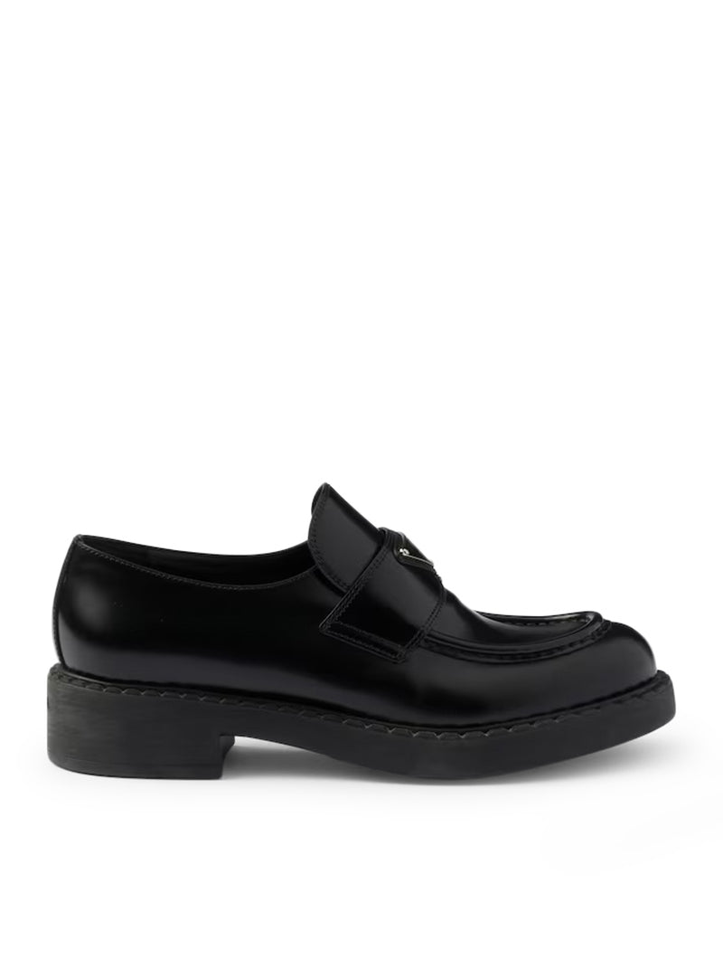 Prada Women Chocolate Brushed Leather Loafers PRADA