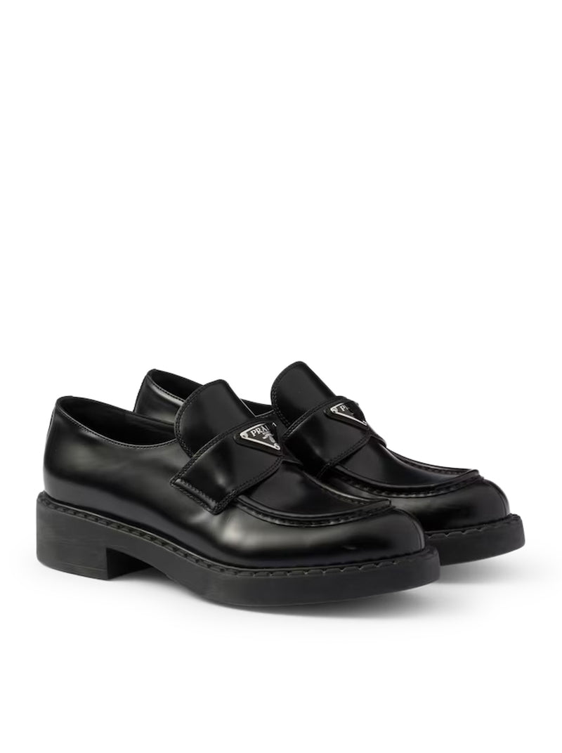 Prada Women Chocolate Brushed Leather Loafers PRADA