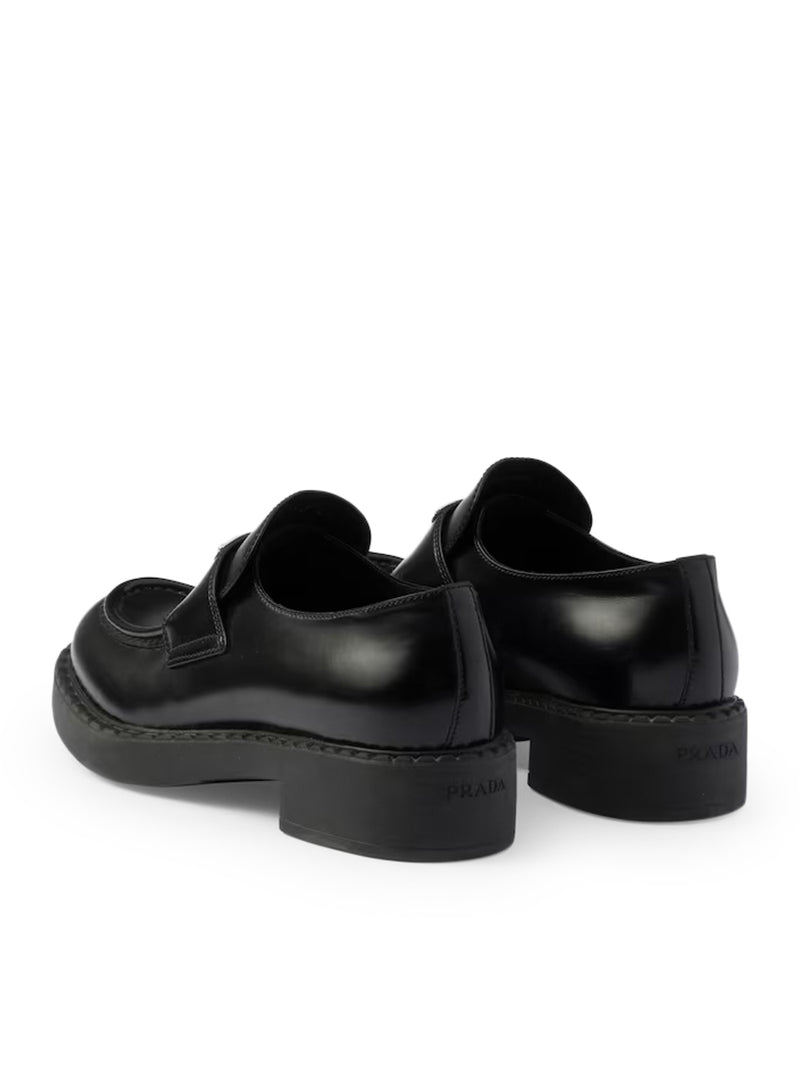 Prada Women Chocolate Brushed Leather Loafers PRADA