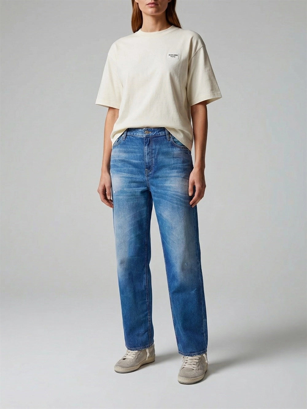 Golden Goose Women `Journey` Boyfriend Denim Pants With Print GOLDEN GOOSE