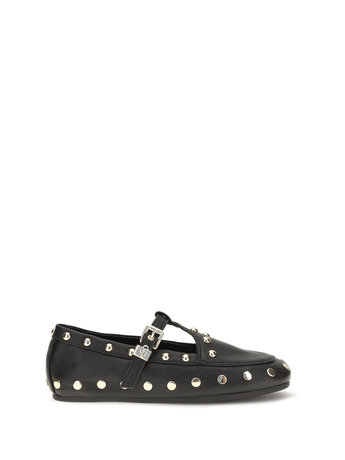 Ganni Women Mary Jenny Studded Ballerinas In Pebbled Leather GANNI