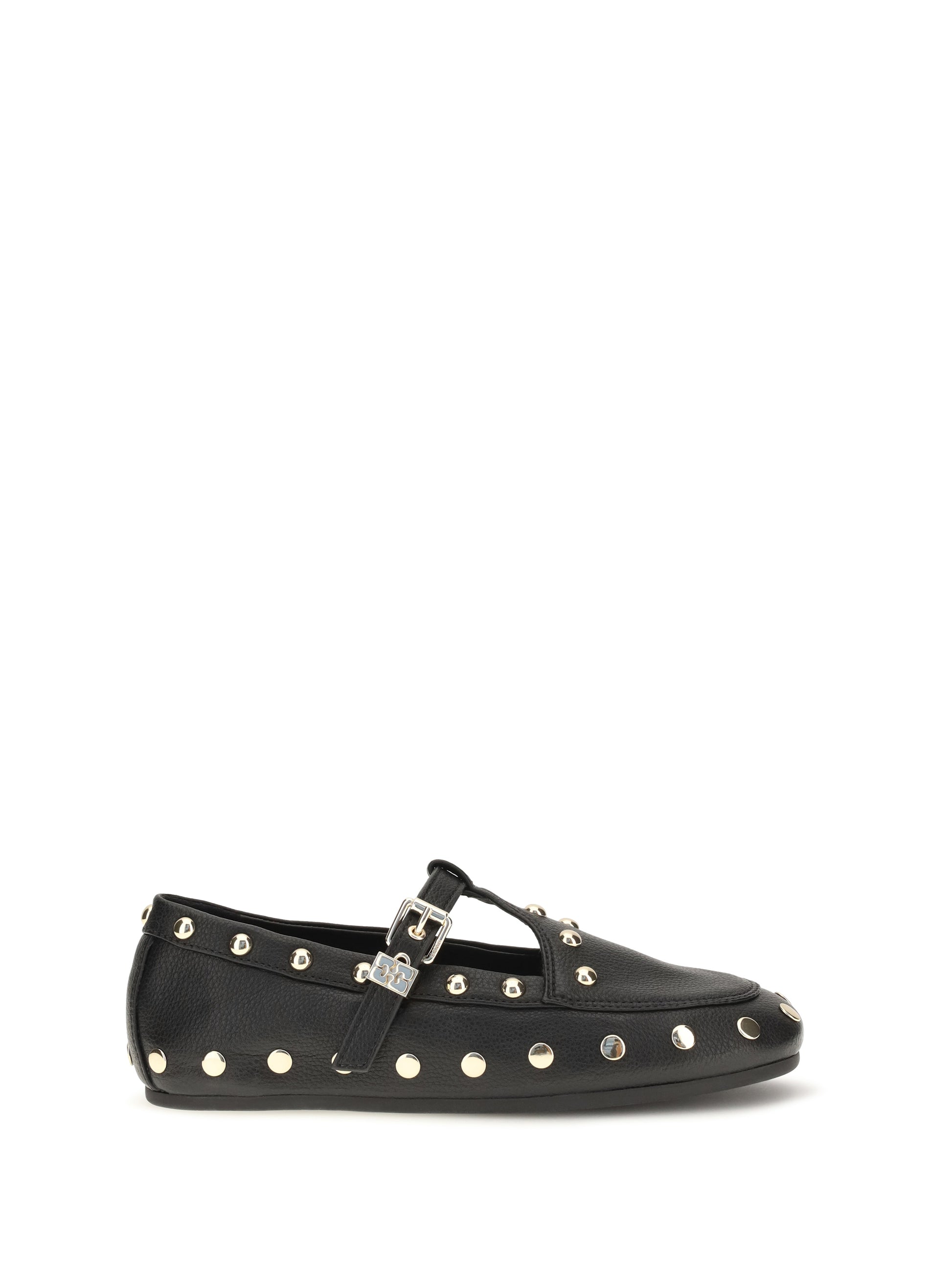 Ganni Women Mary Jenny Studded Ballerinas In Pebbled Leather GANNI