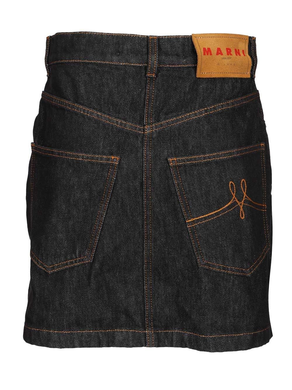 Marni Women Black Denim Skirt With Daisy Appliques MARNI
