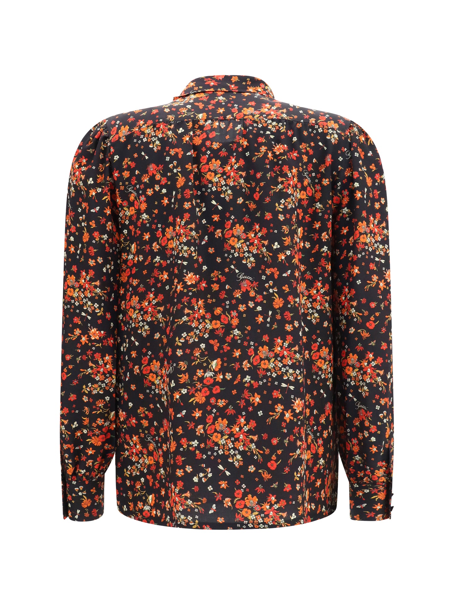 Gucci Women Silk Flora Print Shirt With Neck Bow GUCCI