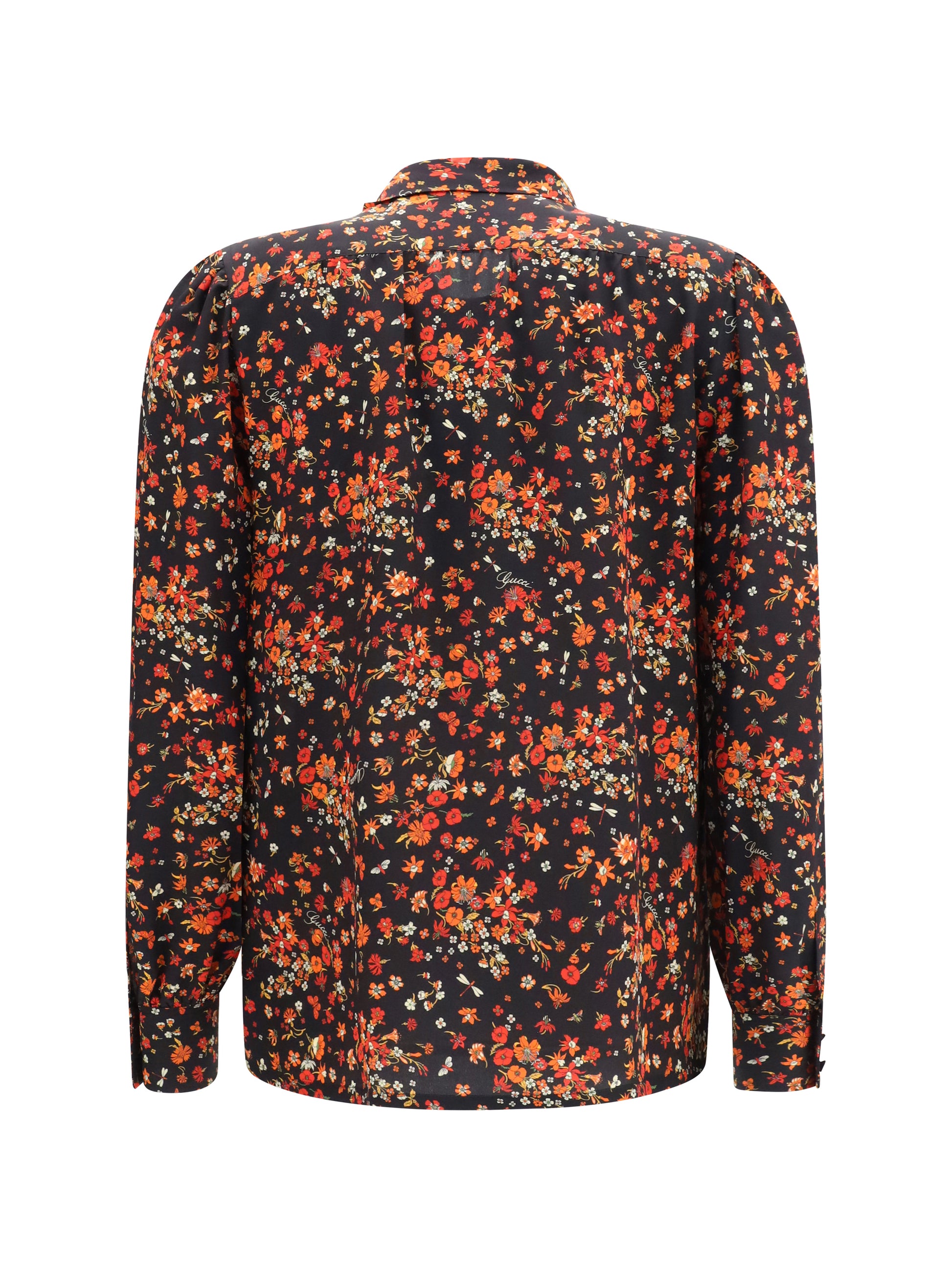 Gucci Women Silk Flora Print Shirt With Neck Bow GUCCI