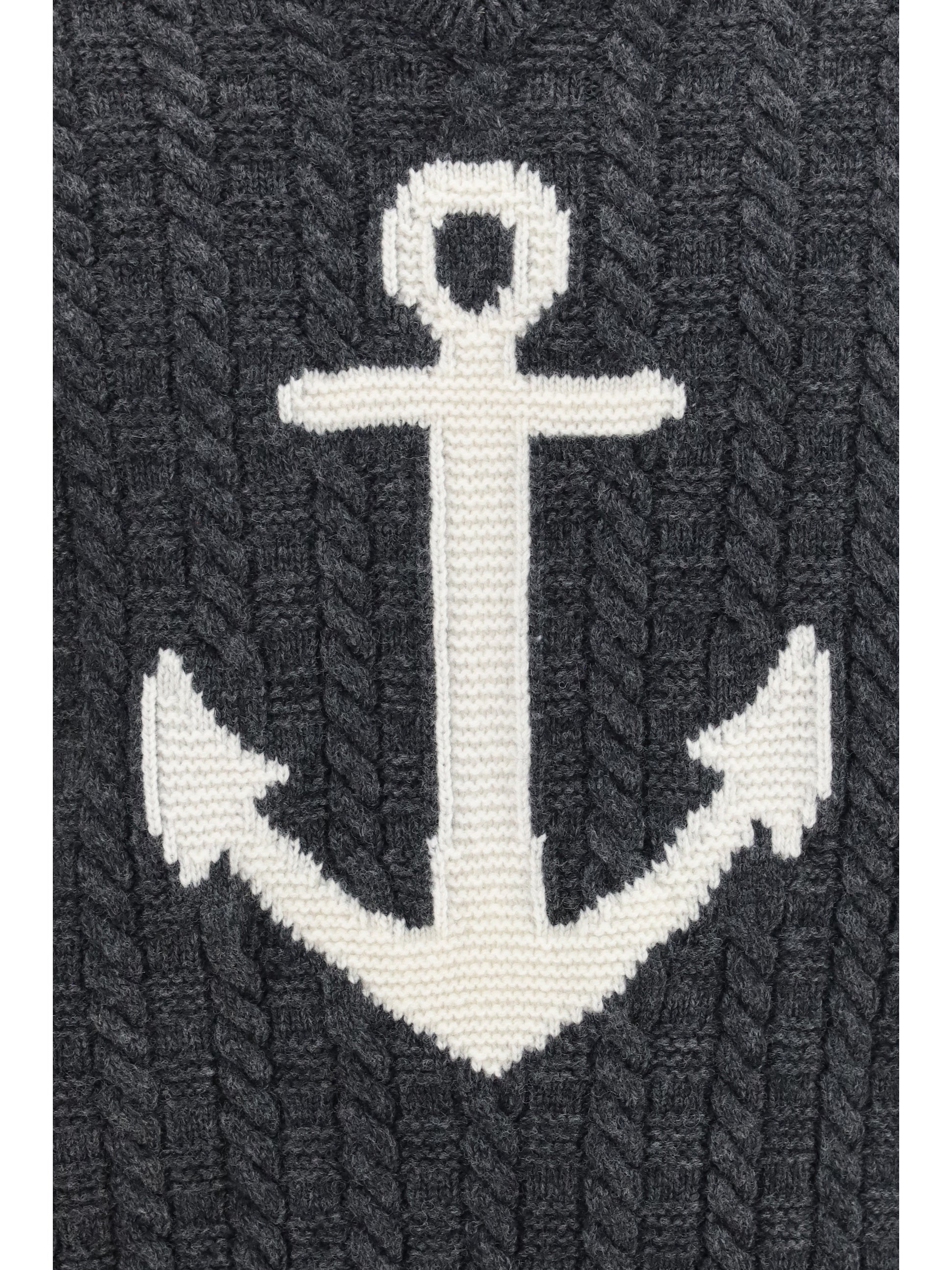 Thom Browne Men 4-Bar Merino Wool Sweater With Anchor Motif THOM BROWNE