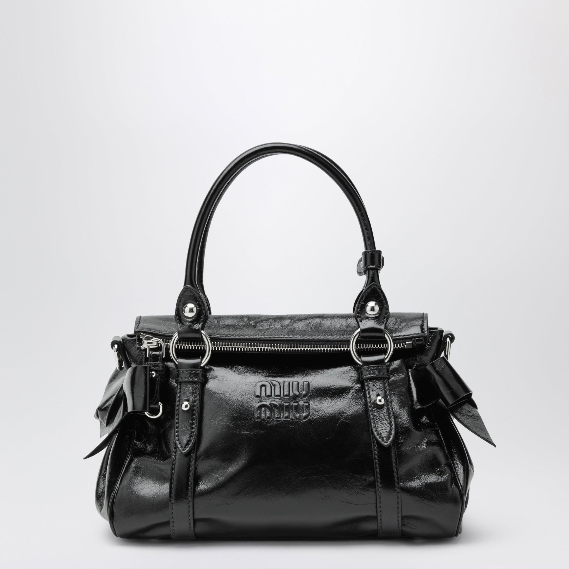 Miu Miu Medium Top-Handle Bag In Glossy Black Leather Women MIU MIU