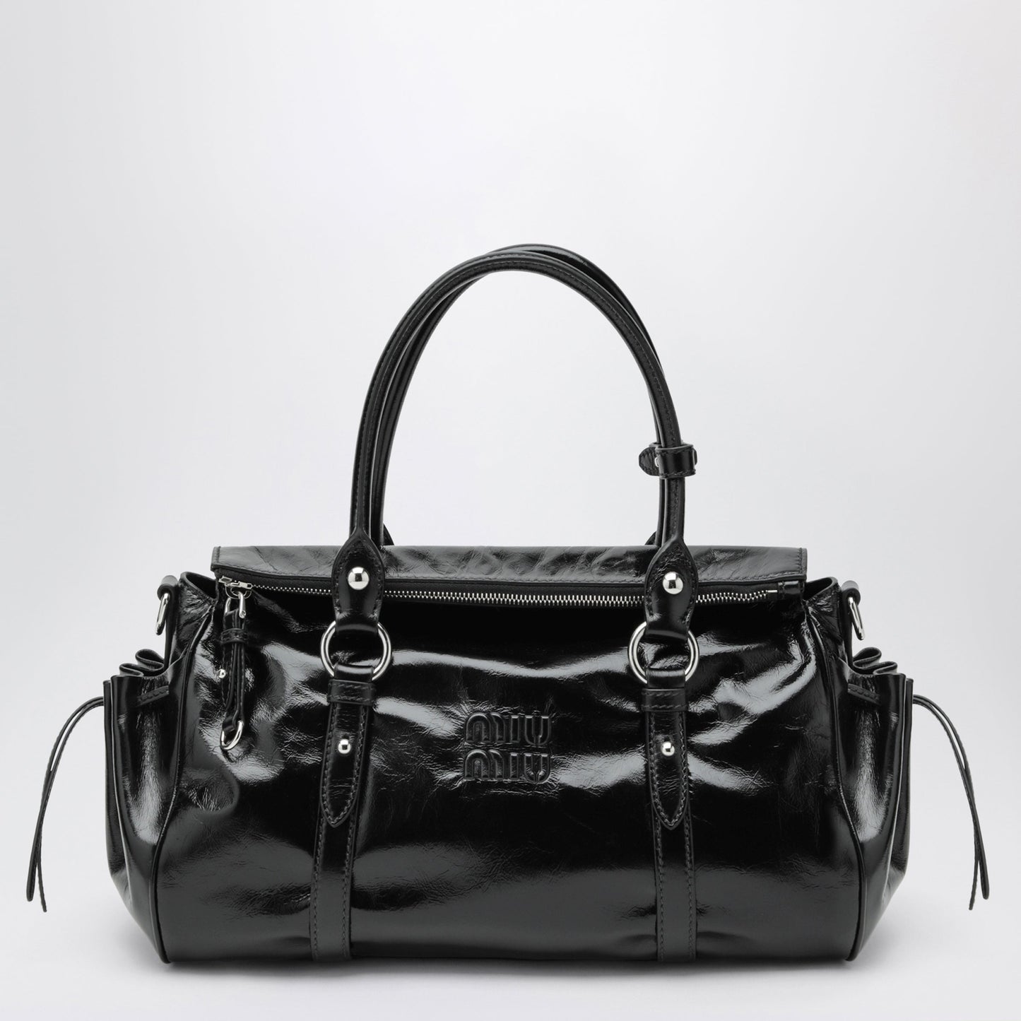 Miu Miu Large Top-Handle Bag In Glossy Black Leather Women MIU MIU