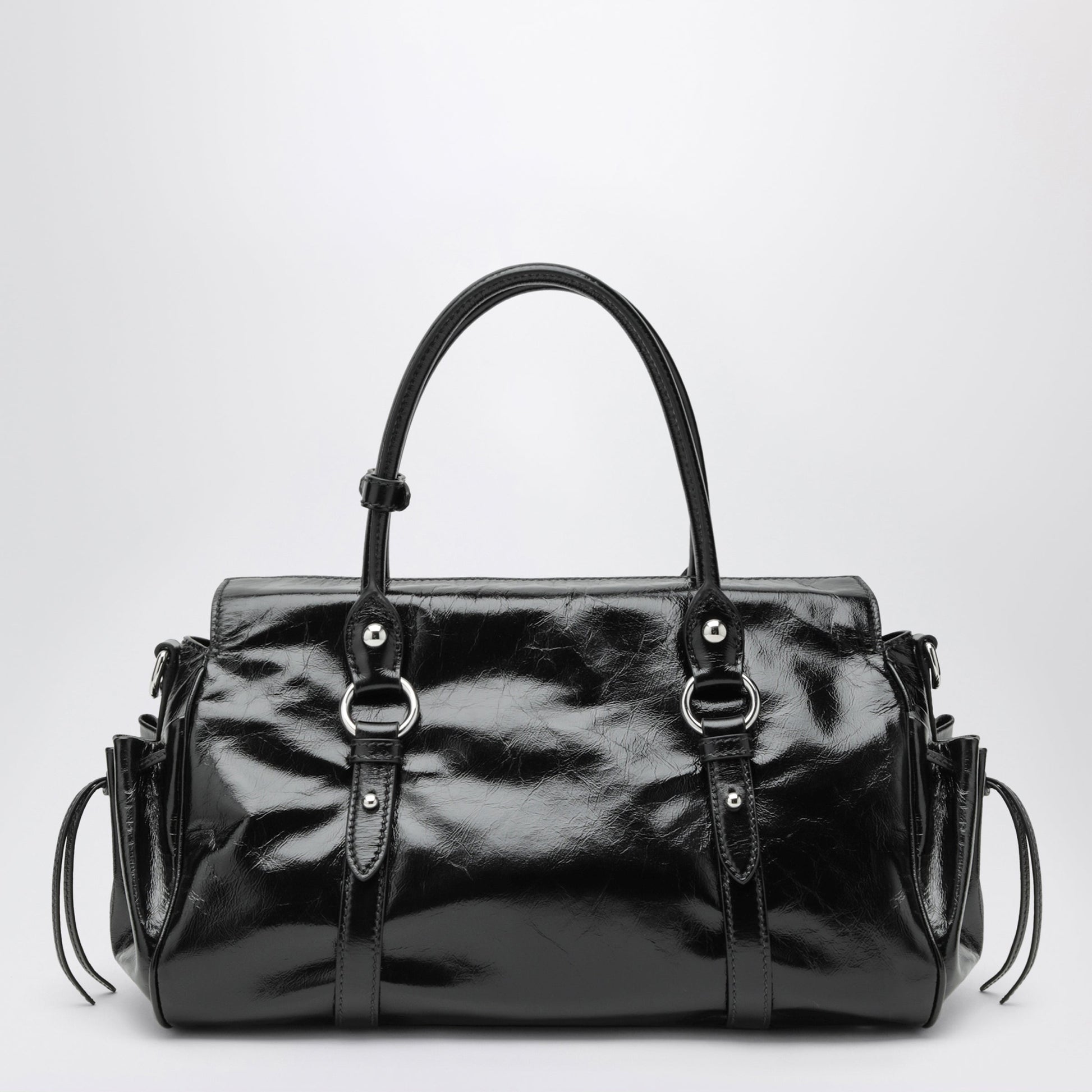 Miu Miu Large Top-Handle Bag In Glossy Black Leather Women MIU MIU