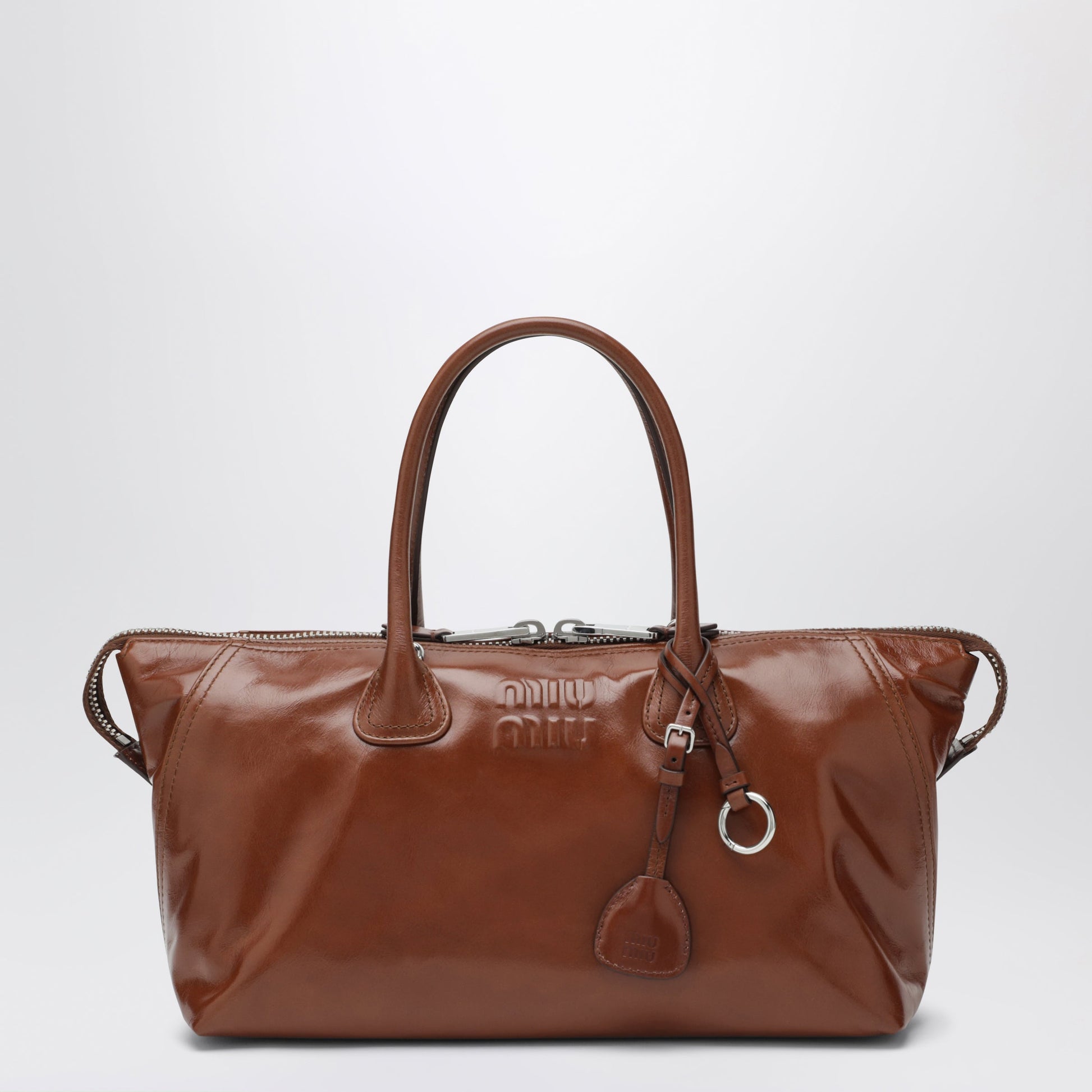 Miu Miu Brown Glossy Leather Top Handle Bag Women MIU MIU
