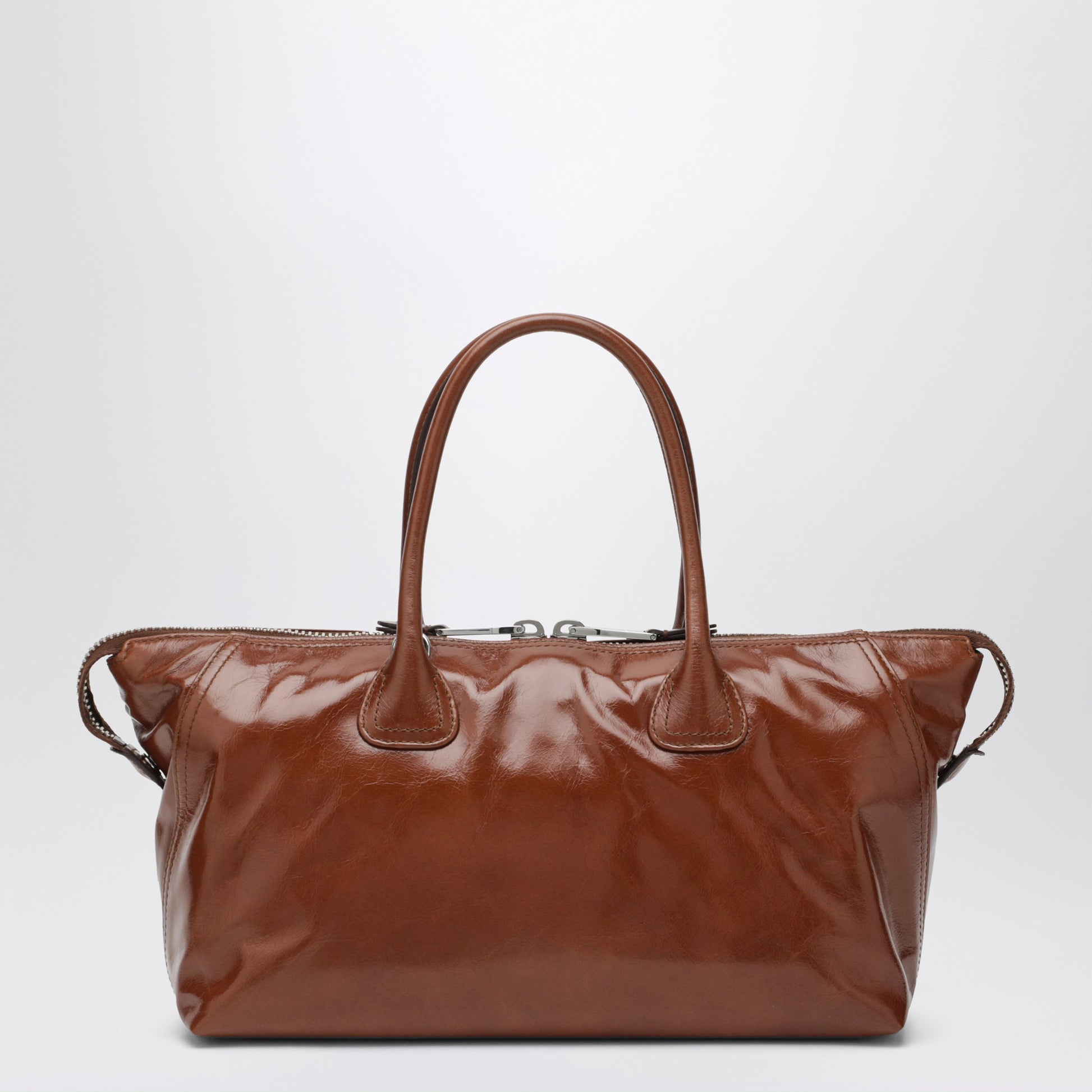 Miu Miu Brown Glossy Leather Top Handle Bag Women MIU MIU