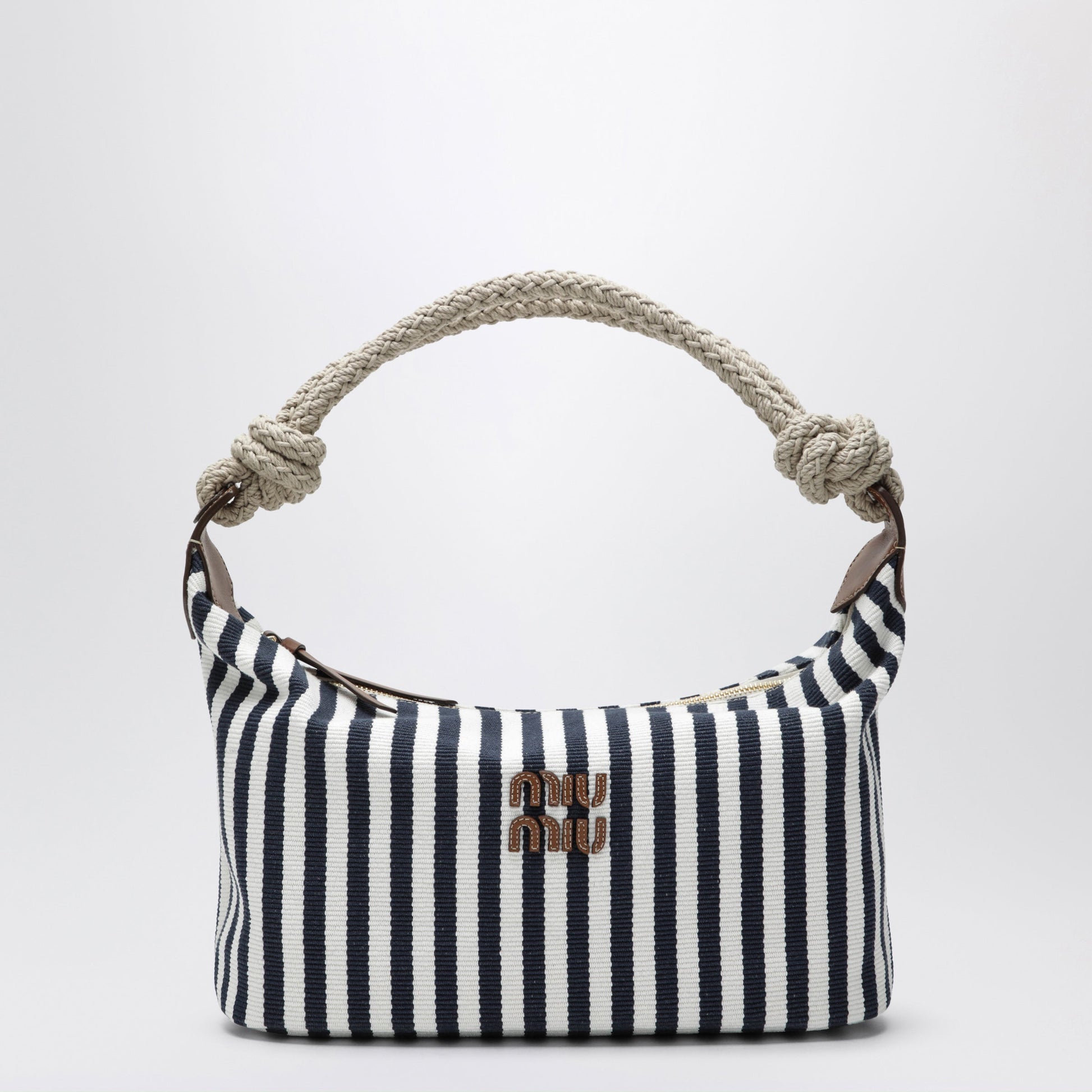 Miu Miu Blue/Cognac Striped Canvas Bag Women MIU MIU
