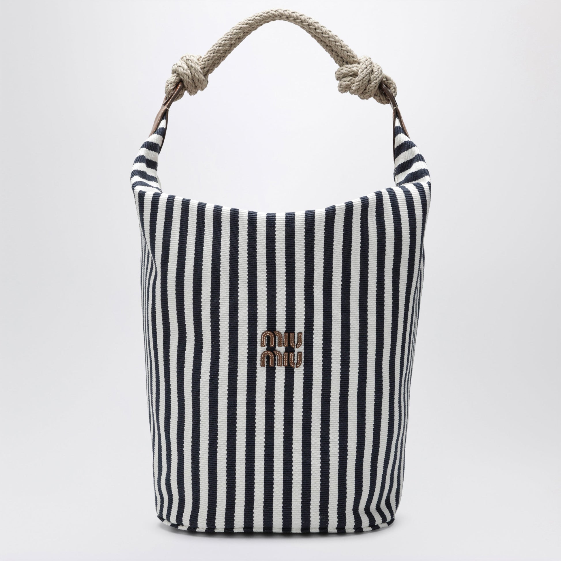 Miu Miu Blue/Cognac Striped Canvas Bag Women MIU MIU