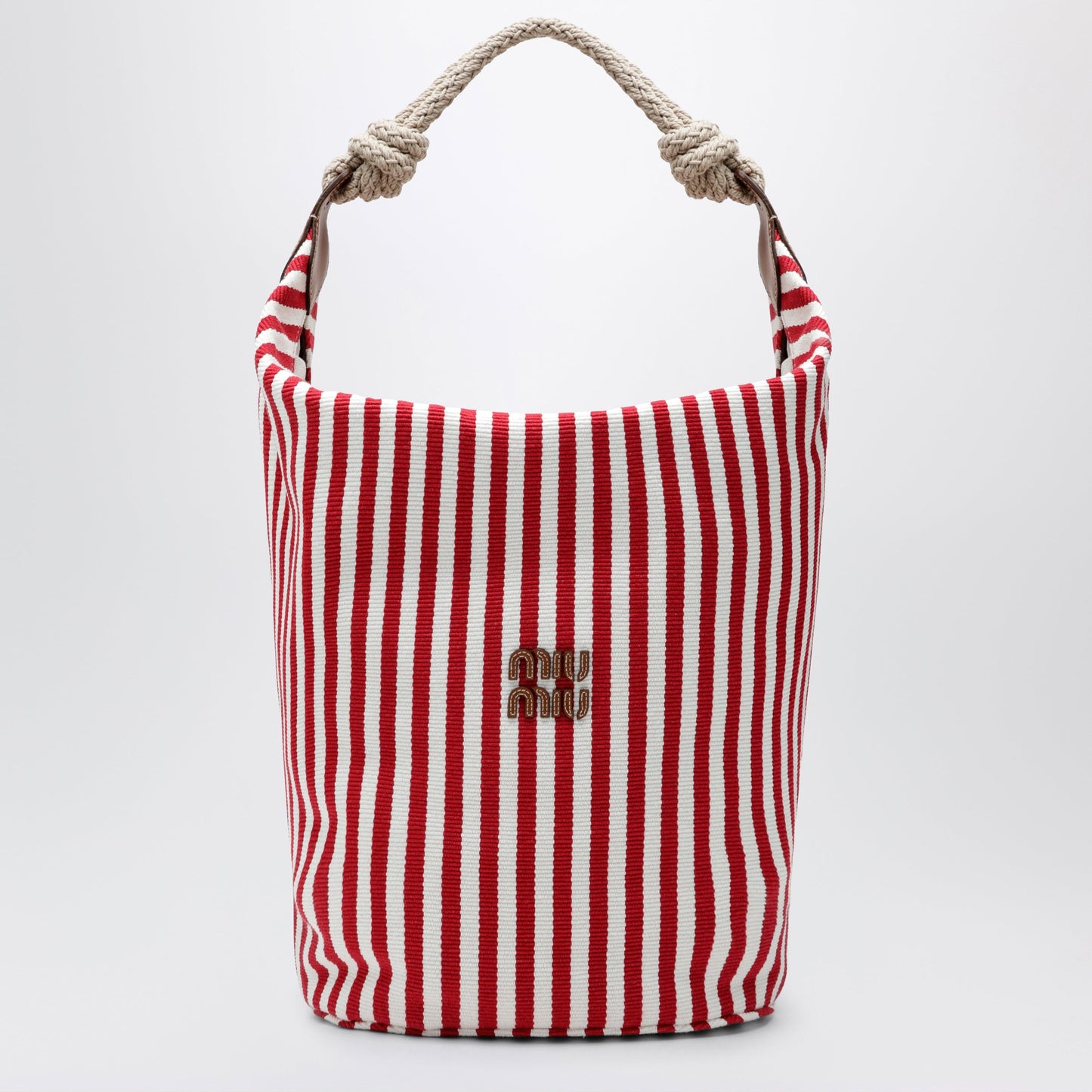 Miu Miu Striped Canvas Bag In Red/Cognac Women MIU MIU