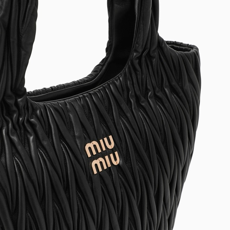 Miu Miu Miu Wander Shopping Bag Black Matelassé Women