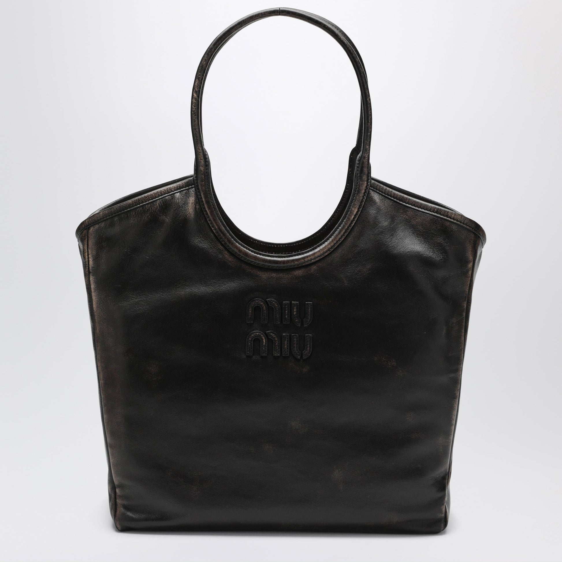 Miu Miu Ivy Shopping Tote In Lambskin Leather, Coffee Women MIU MIU