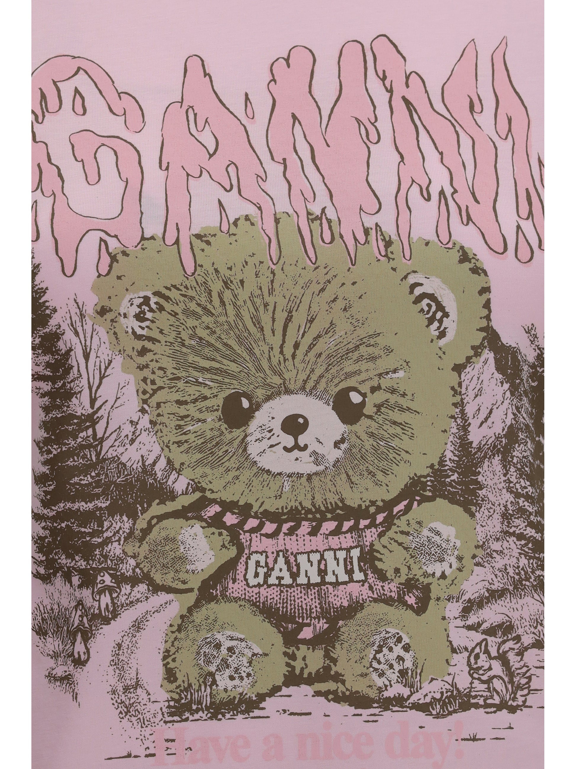 Ganni Women Teddy Forest Baby Fit Cotton T-Shirt GANNI