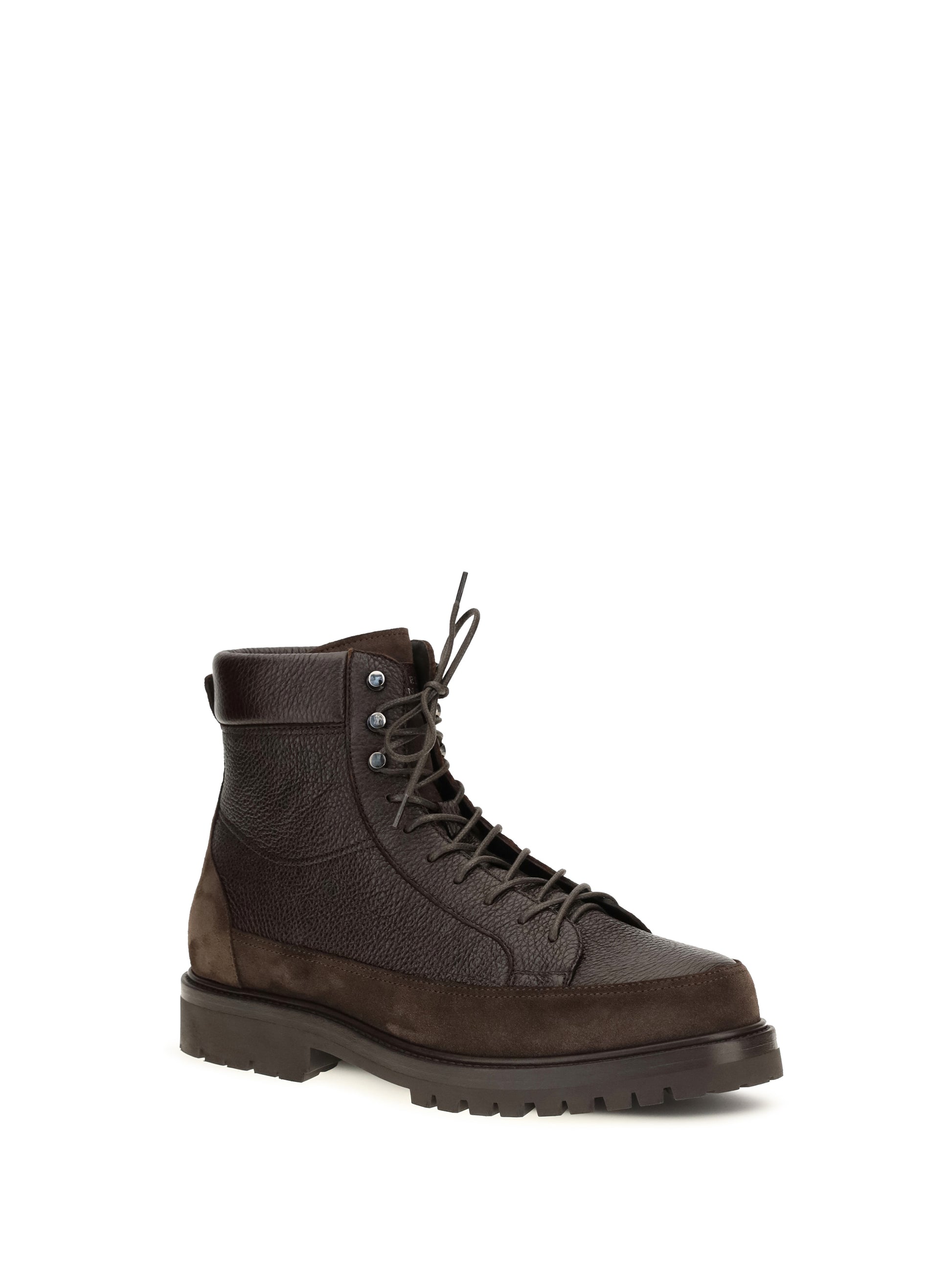 Brunello Cucinelli Men Lace-Up Deer Leather And Suede Ankle Boots BRUNELLO CUCINELLI