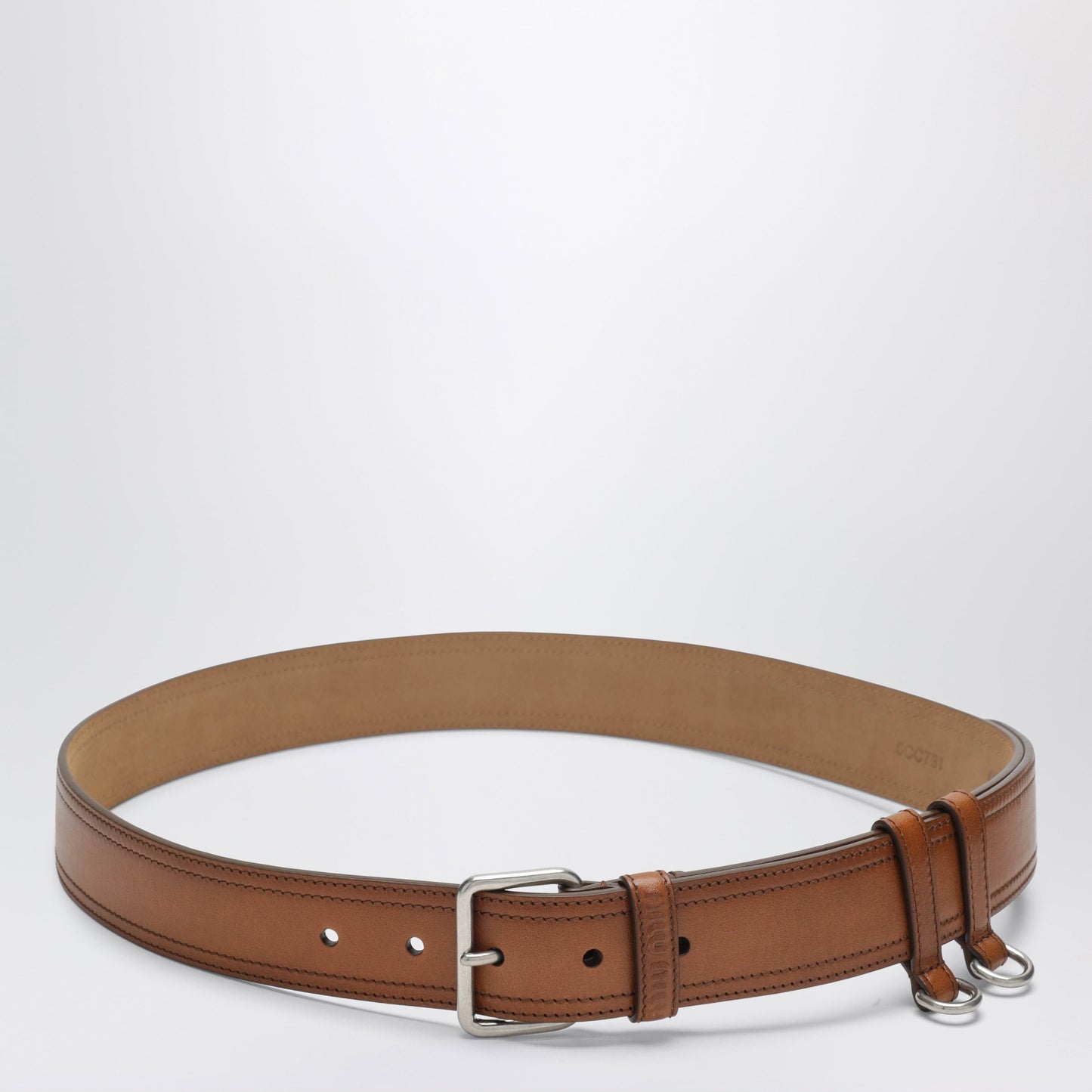 Miu Miu Calfskin Belt With Contrast Stitching And Hooks, Cognac Women MIU MIU