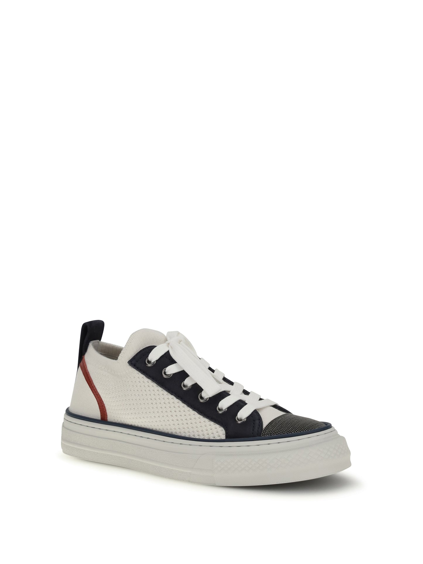 Brunello Cucinelli Women Cotton Knit And Suede Sneakers With Precious Toe BRUNELLO CUCINELLI
