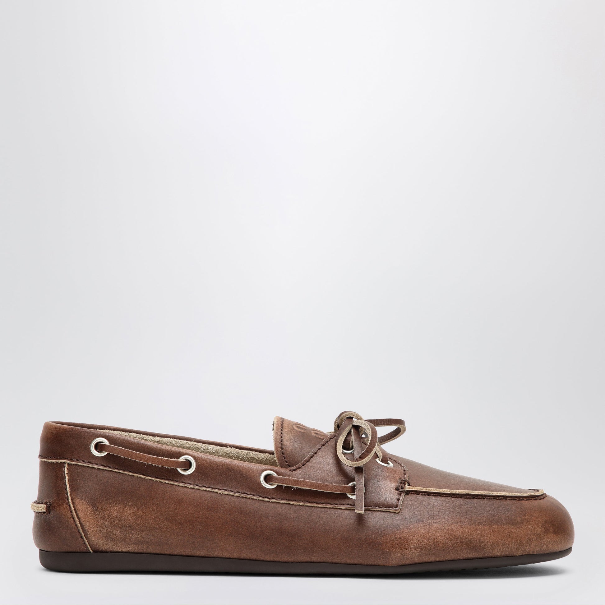 Miu Miu Burnt Brown Moccasin In Vintage Effect Leather Women MIU MIU