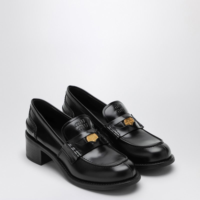 Miu Miu Women Black Penny Loafer In Brushed Leather MIU MIU