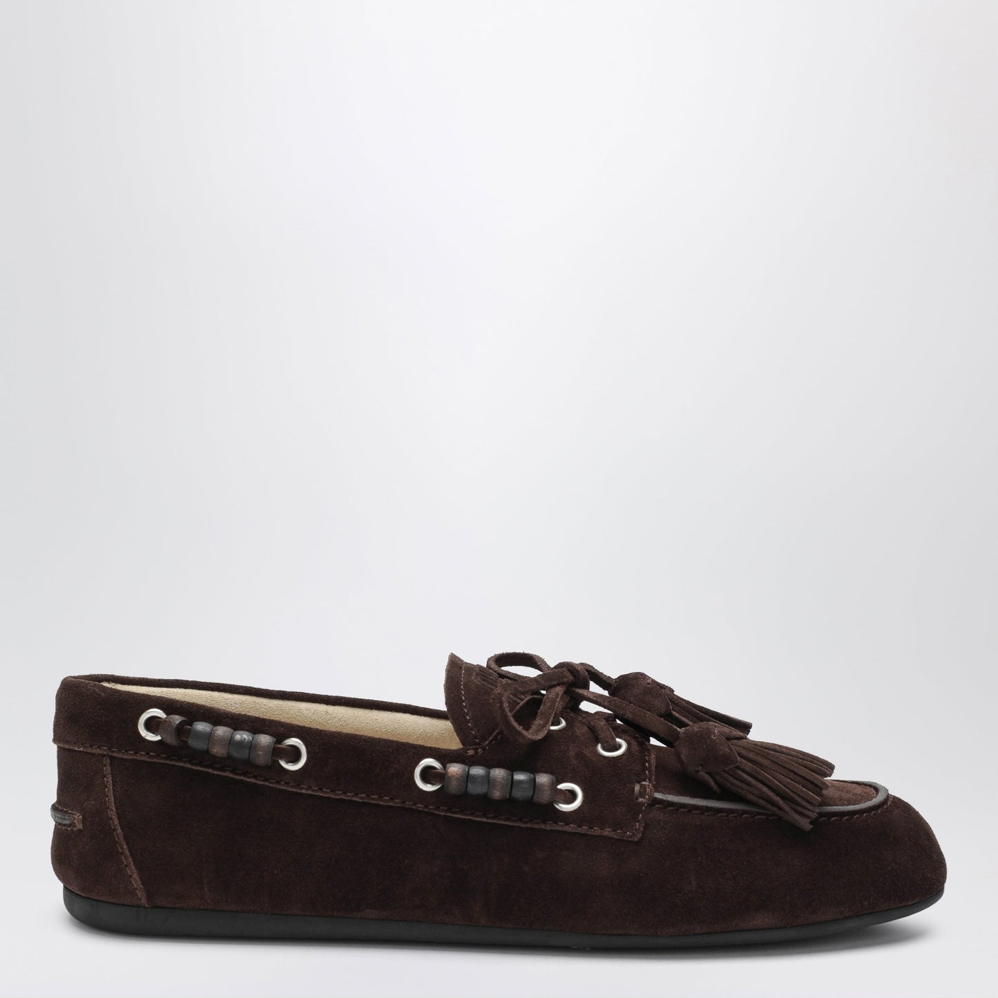 Miu Miu Deck Shoes In Suede With Dark Brown Tassels Women MIU MIU