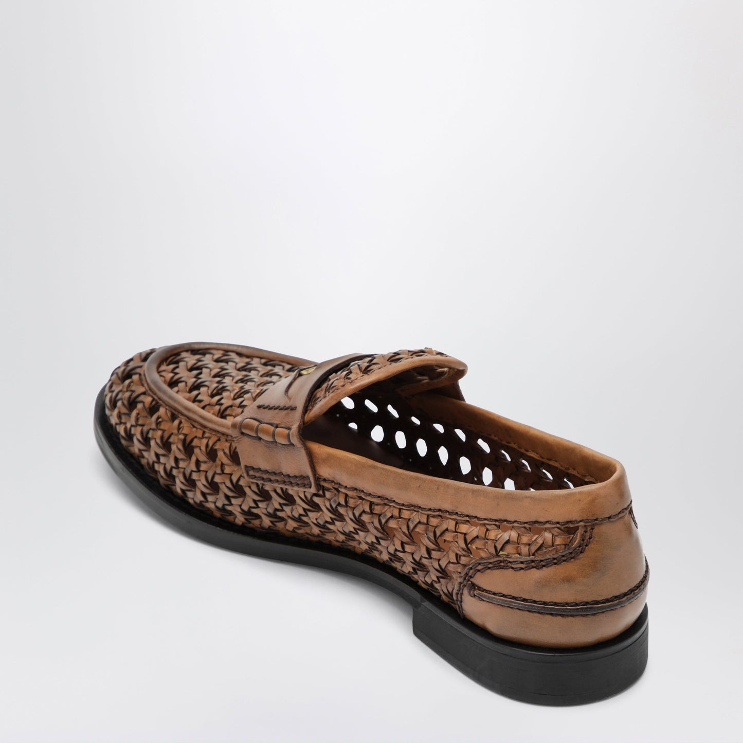 Miu Miu Cognac-Colored Woven Leather Penny Loafers Women MIU MIU