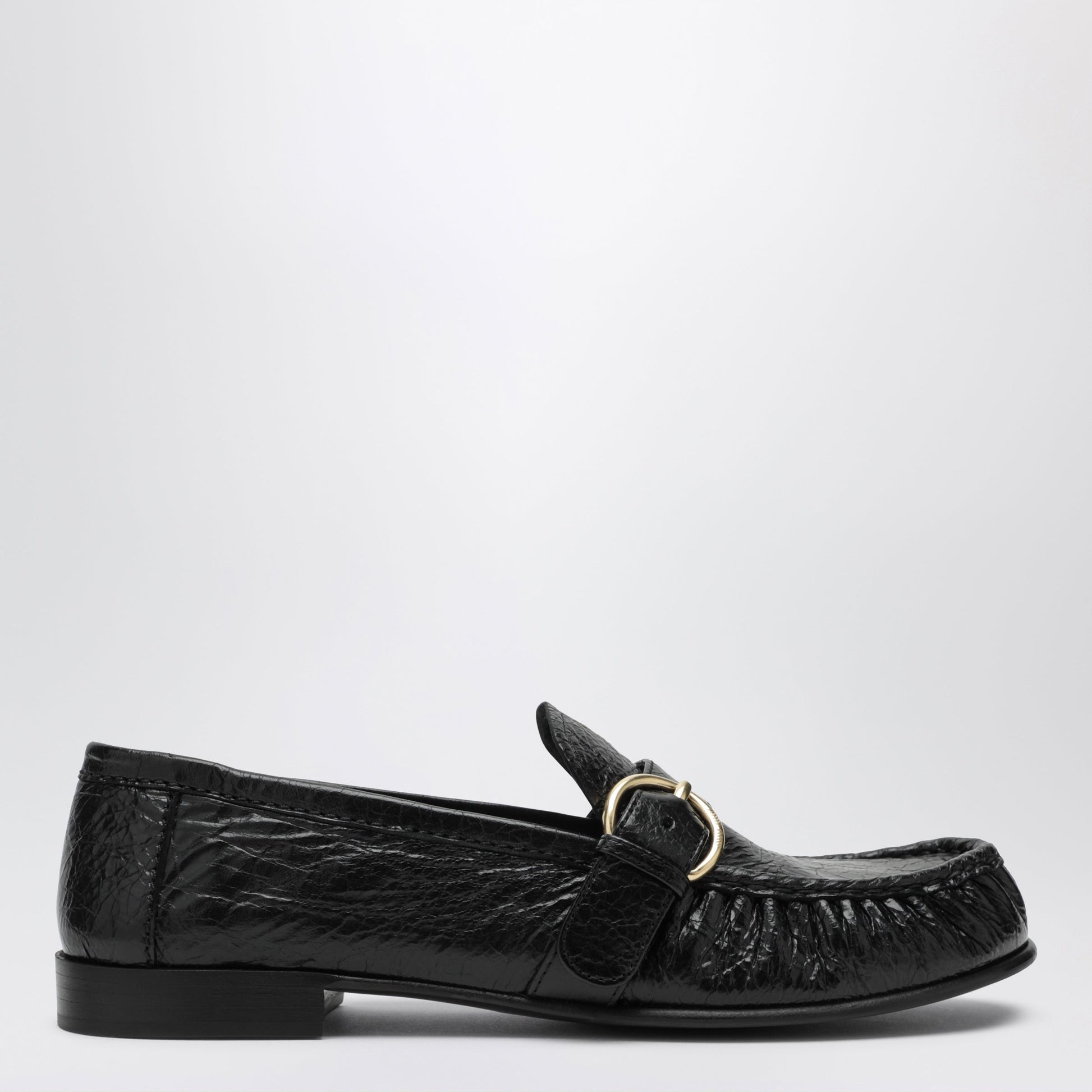 Miu Miu Black Leather Loafers With Crinkled Vintage-Effect Finish Women MIU MIU