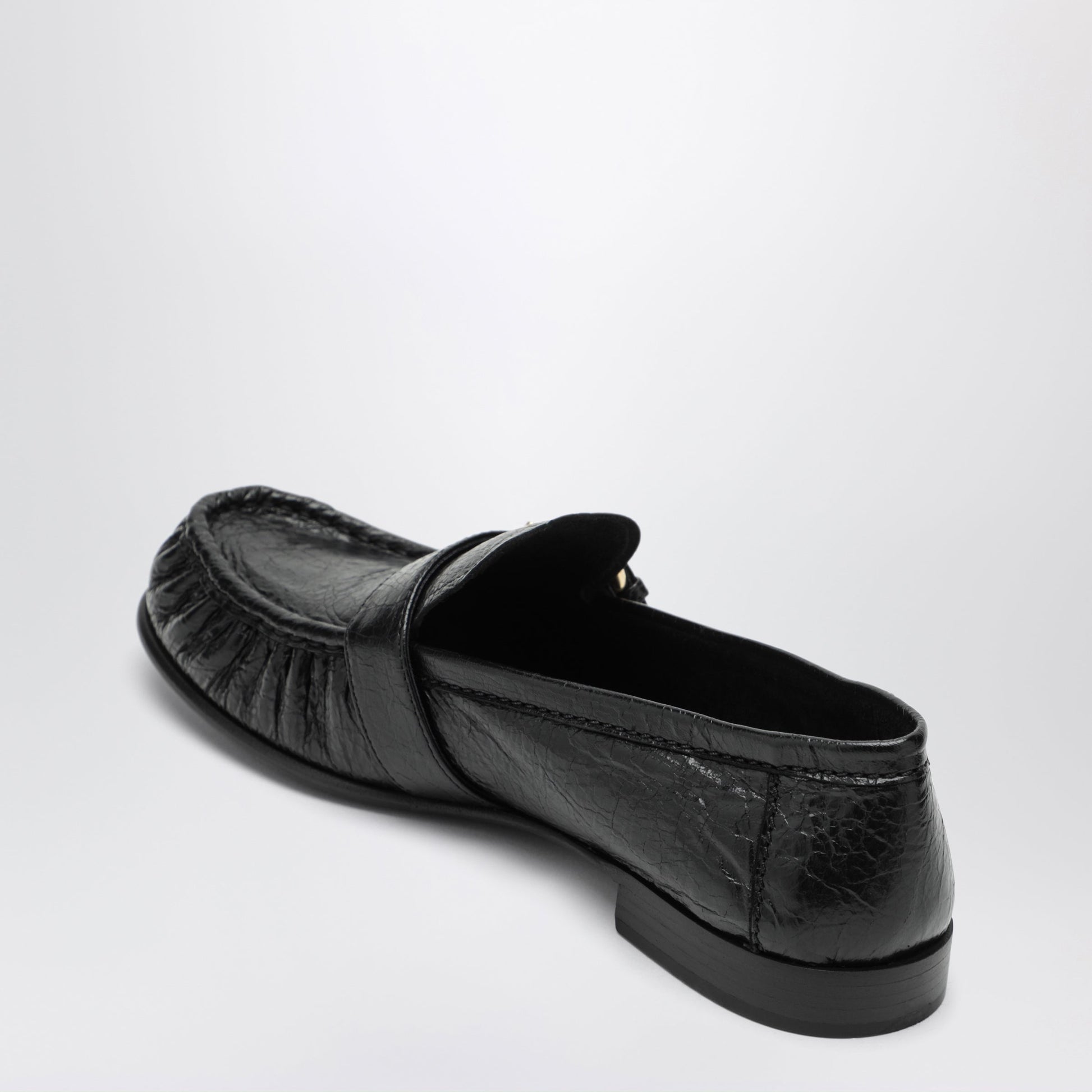 Miu Miu Black Leather Loafers With Crinkled Vintage-Effect Finish Women MIU MIU