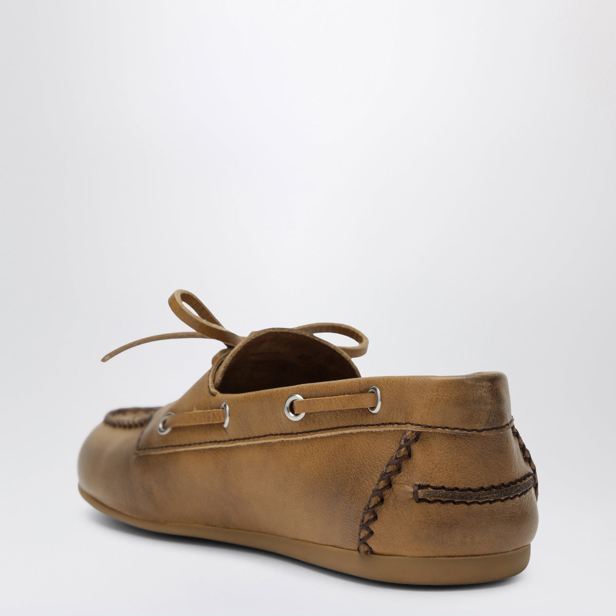 Miu Miu Brown Leather Boat Shoes With Embroidery Women MIU MIU