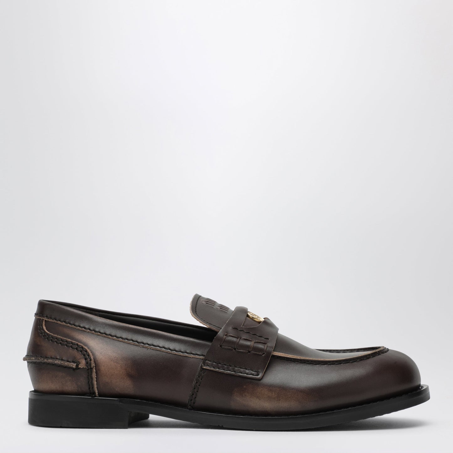 Miu Miu Ebony Vintage-Effect Leather Loafers Women MIU MIU