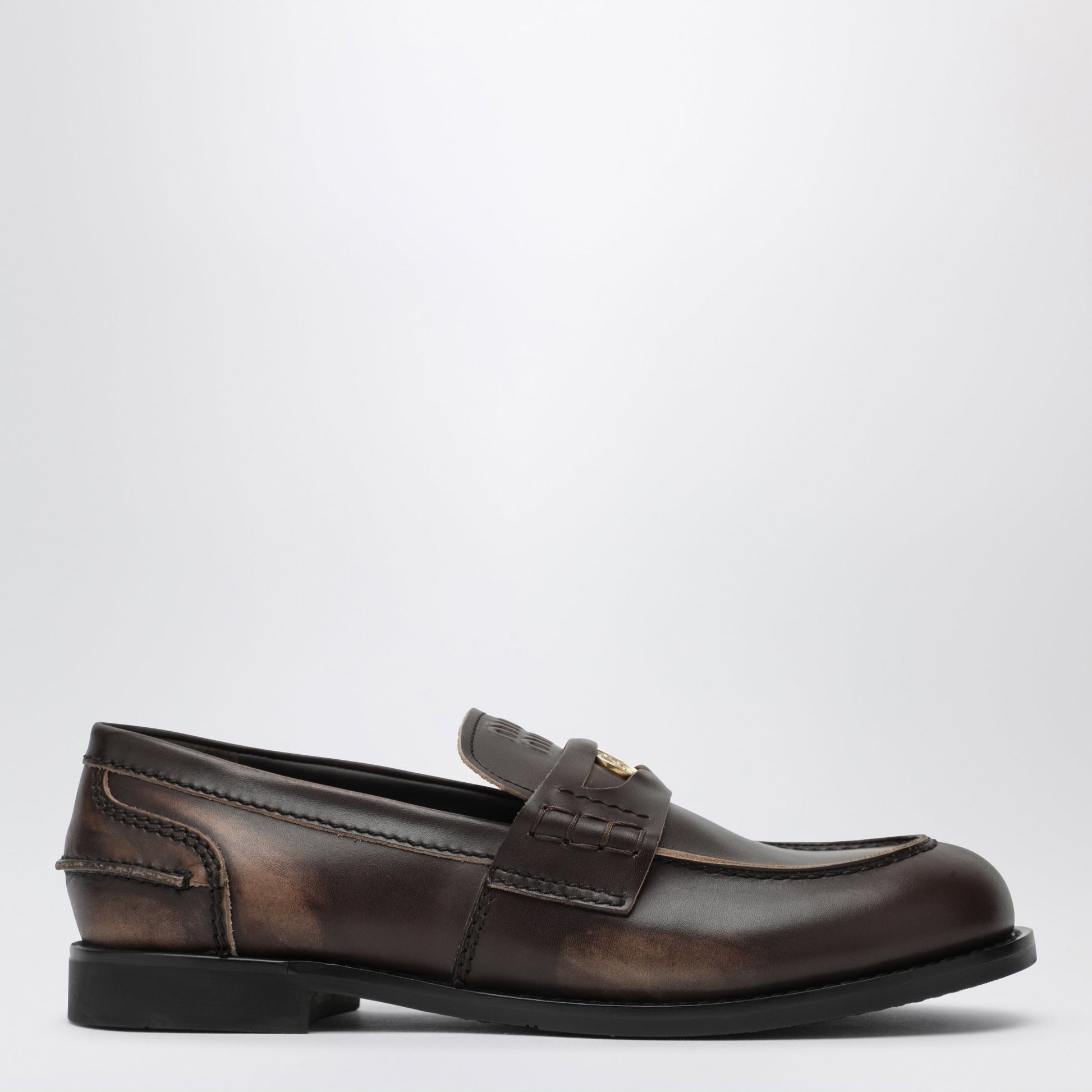 Miu Miu Ebony Vintage-Effect Leather Loafers Women MIU MIU