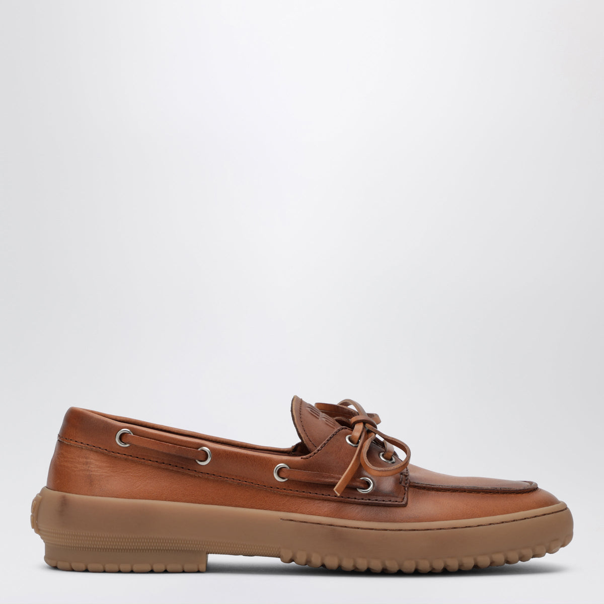 Miu Miu Deck Boat Shoes In Leather, Cognac Women MIU MIU