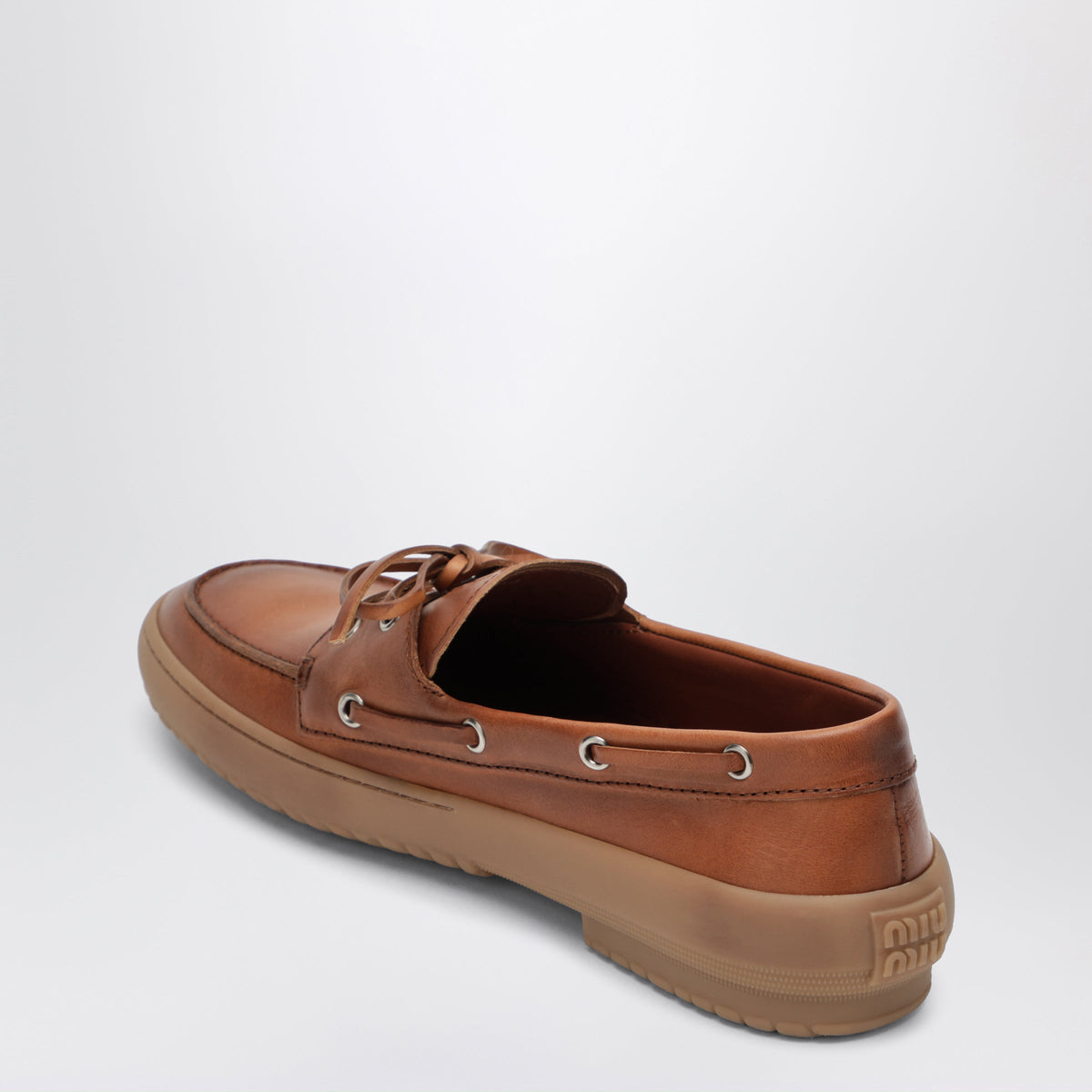Miu Miu Deck Boat Shoes In Leather, Cognac Women MIU MIU