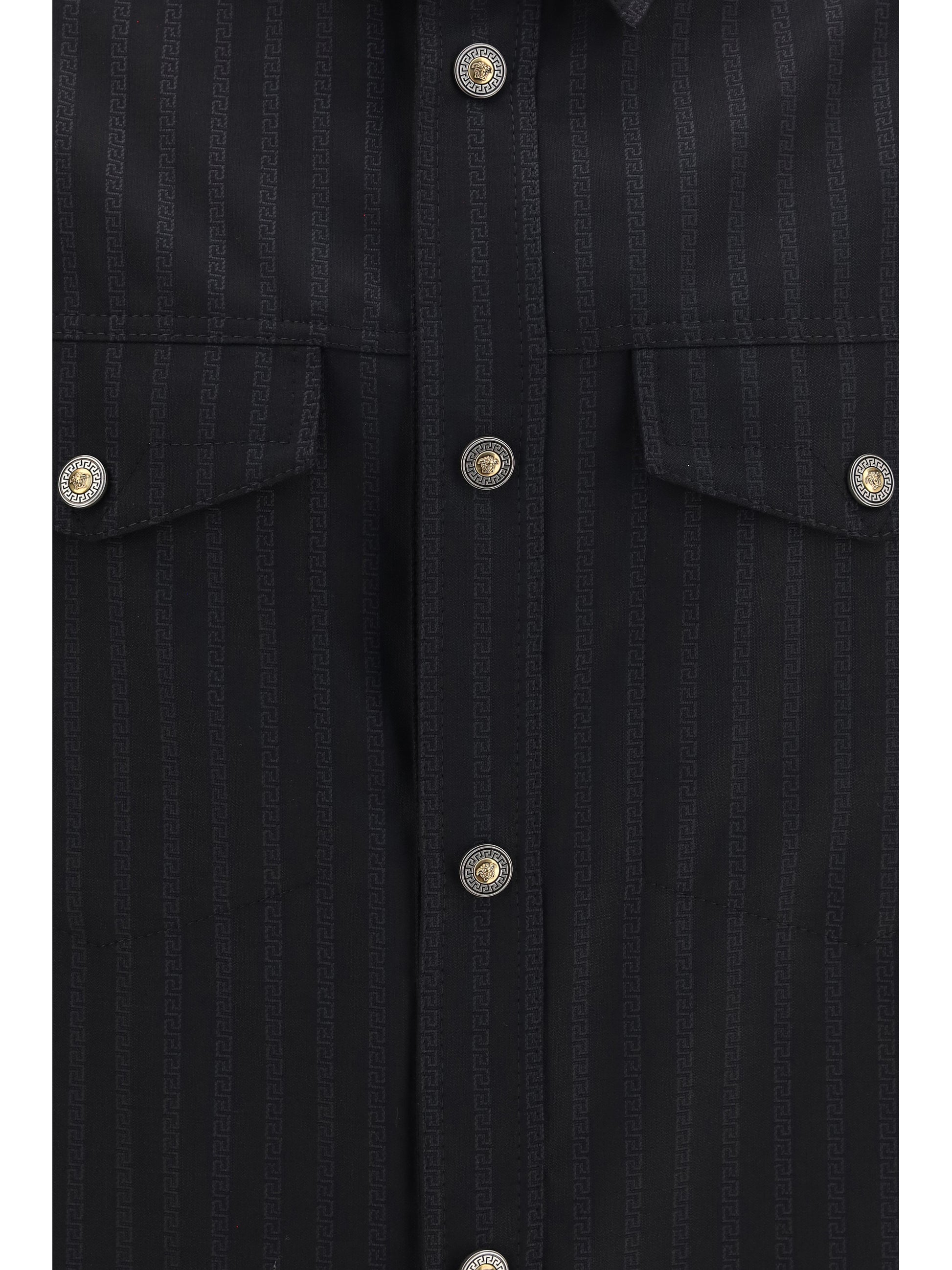 Versace Men Greca Monogram Jacquard Wool Shirt VERSACE