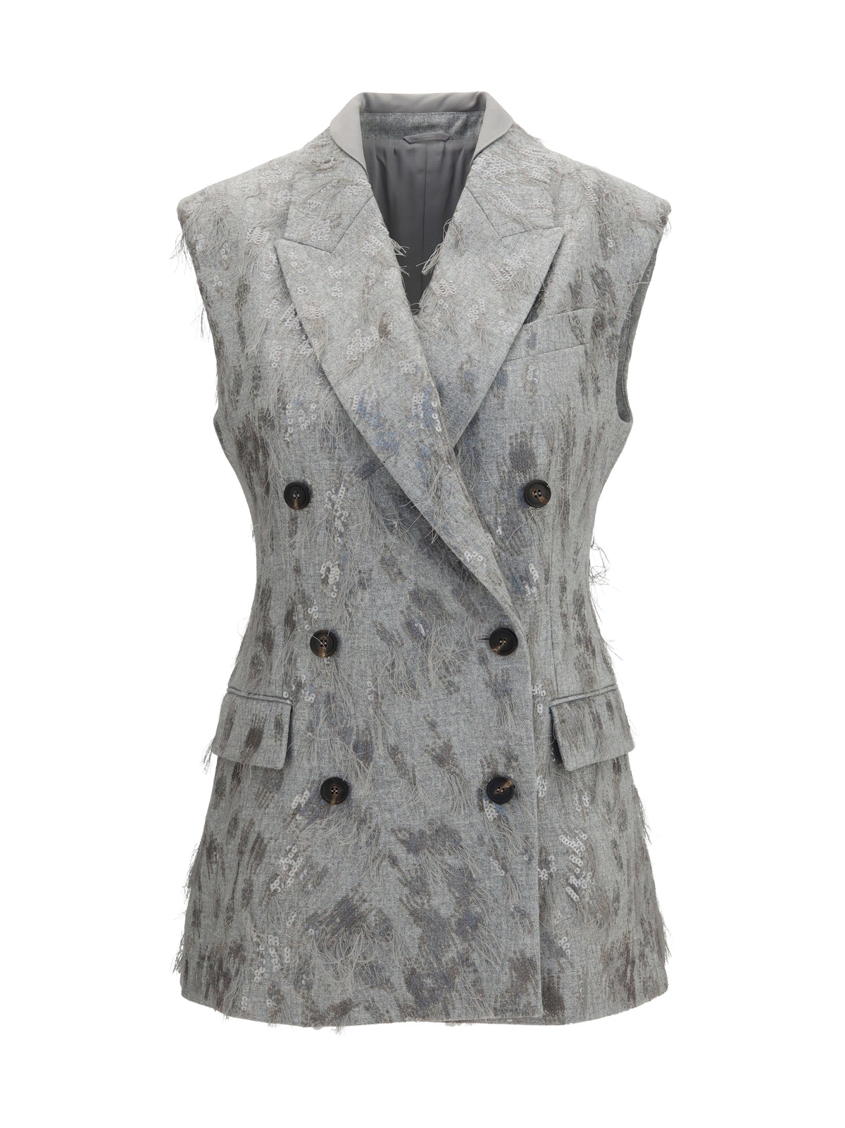 Brunello Cucinelli Women Gilet In Virgin Wool And Cashmere Twill Flannel With Dazzling Lynx Embroidery BRUNELLO CUCINELLI