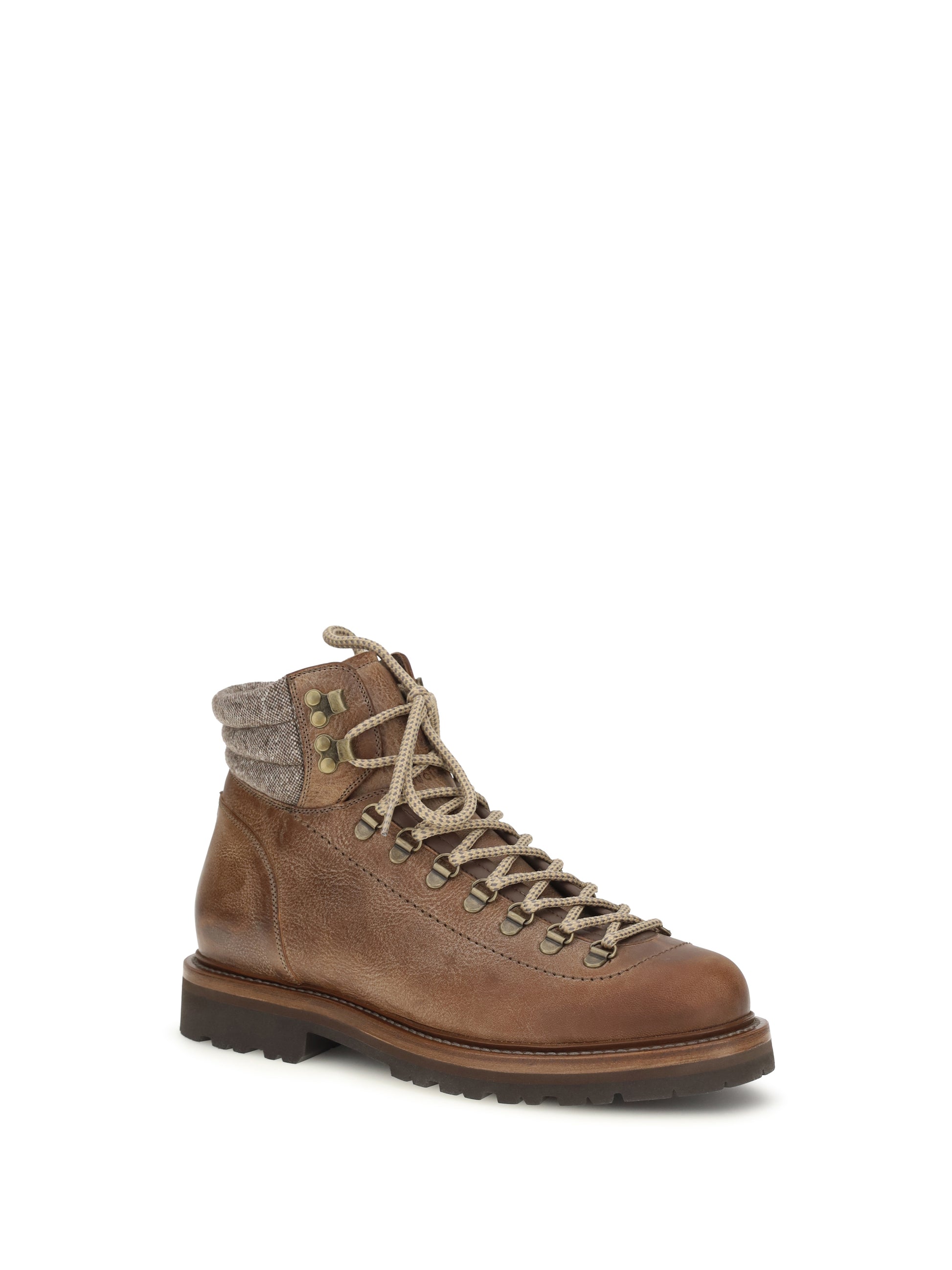Brunello Cucinelli Men Mountain Boots In Leather With Wool And Cashmere Inserts BRUNELLO CUCINELLI