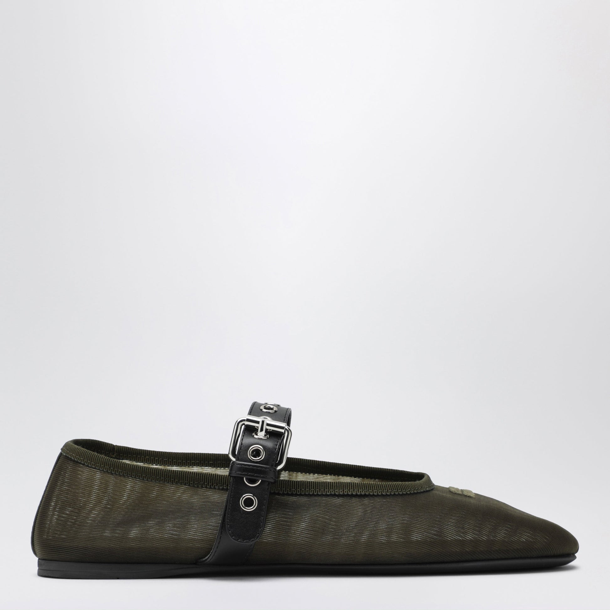Miu Miu Olive Green Fabric Buckle Ballet Flats Women MIU MIU
