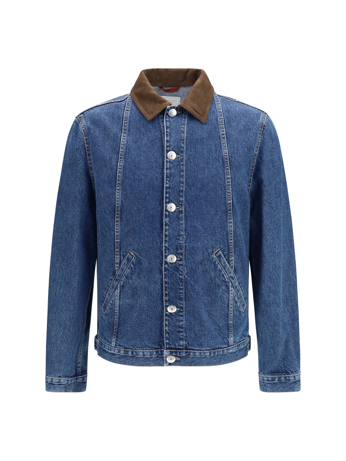 Brunello Cucinelli Men Denim Jacket With Suede Collar BRUNELLO CUCINELLI