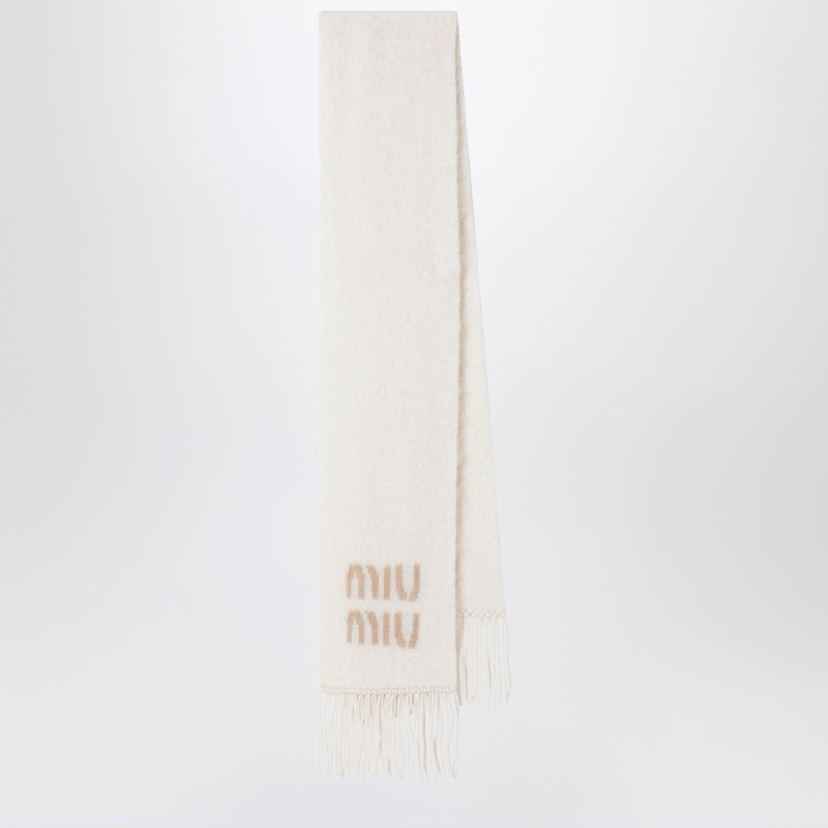 Miu Miu White Mohair-Blend Scarf With Logo Women MIU MIU