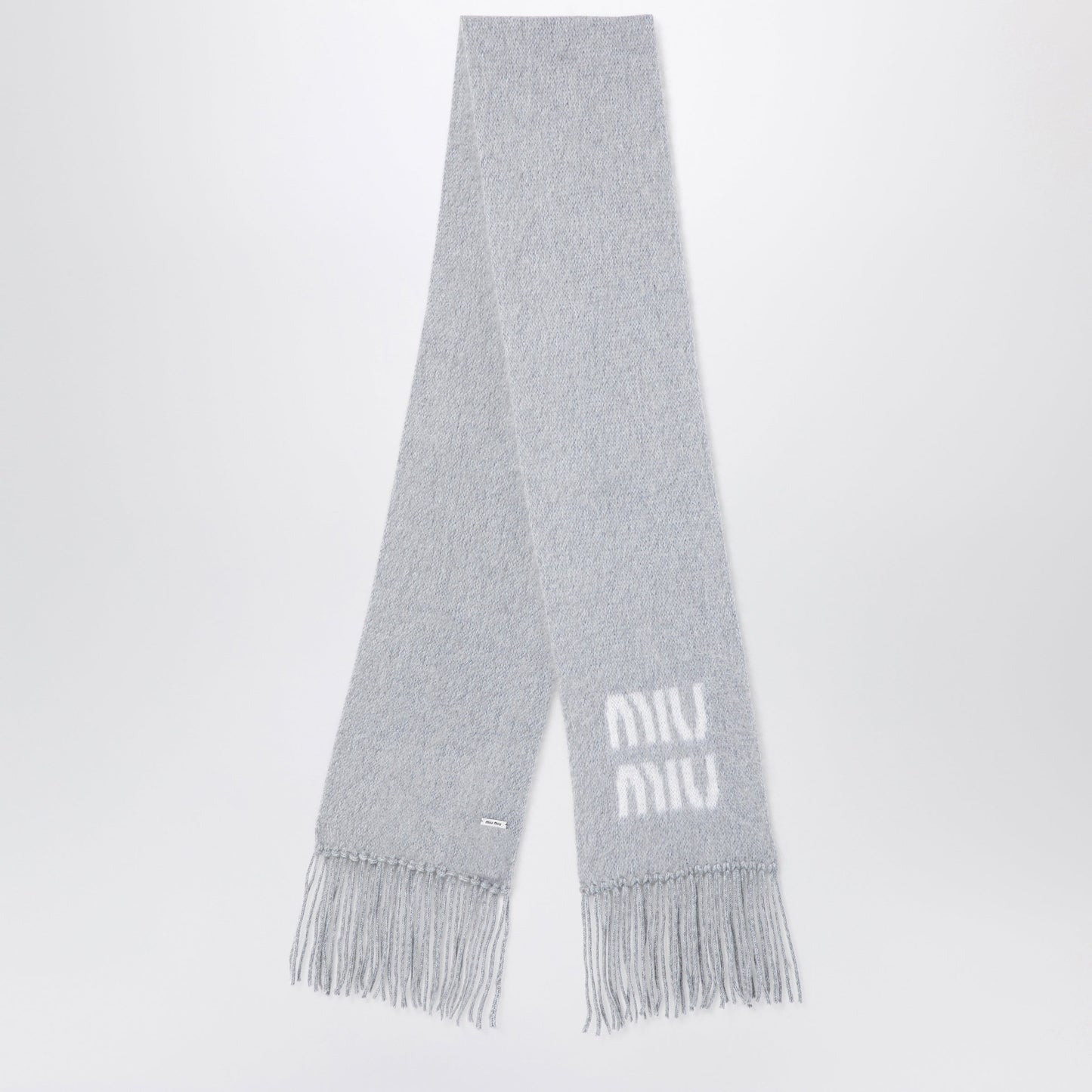 Miu Miu Grey Mohair Scarf With Logo Women MIU MIU