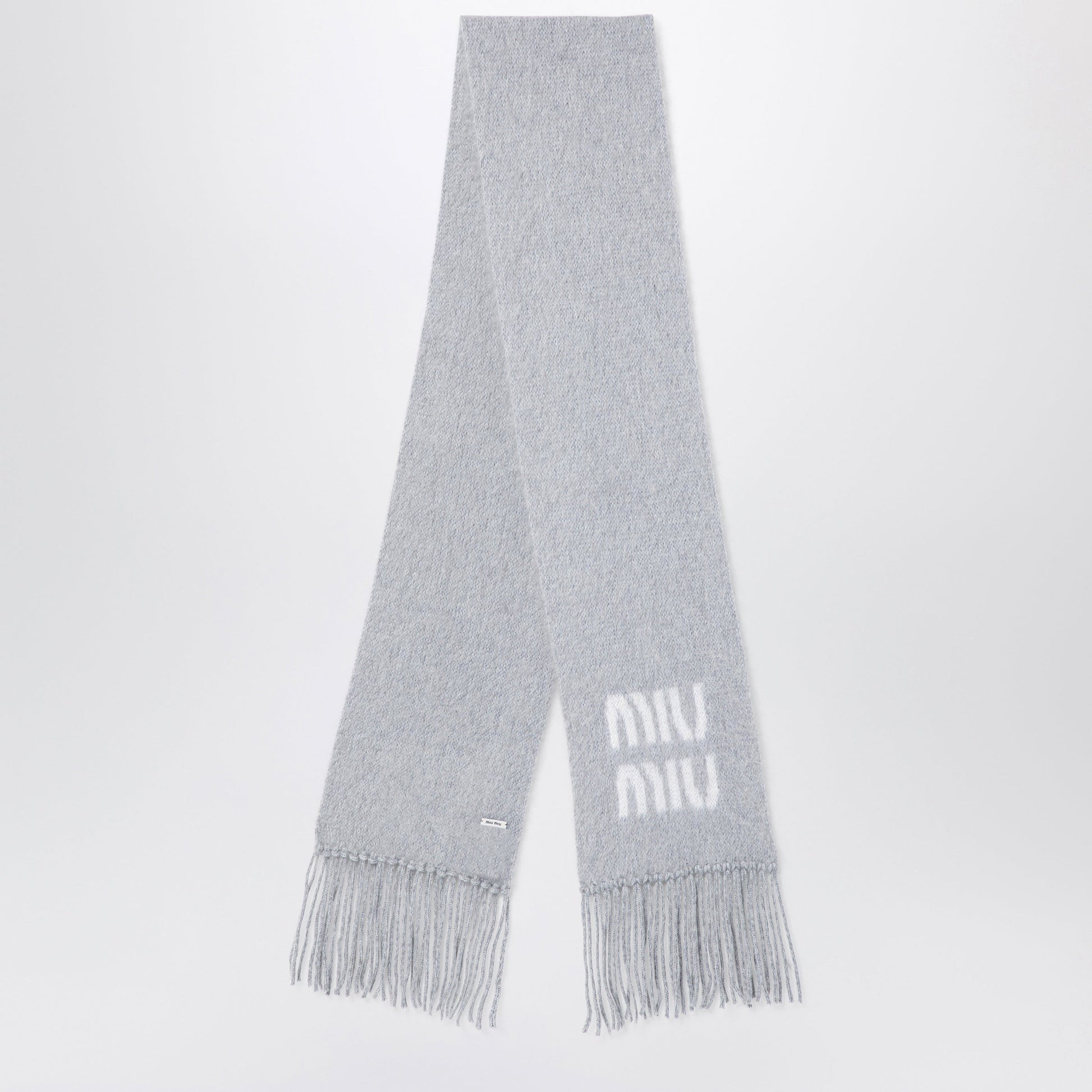 Miu Miu Grey Mohair Scarf With Logo Women MIU MIU