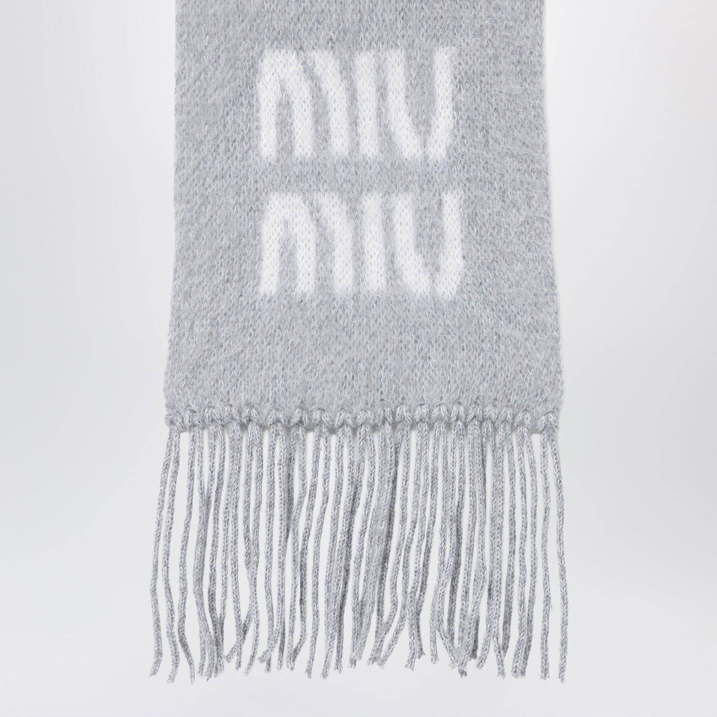 Miu Miu Grey Mohair Scarf With Logo Women MIU MIU