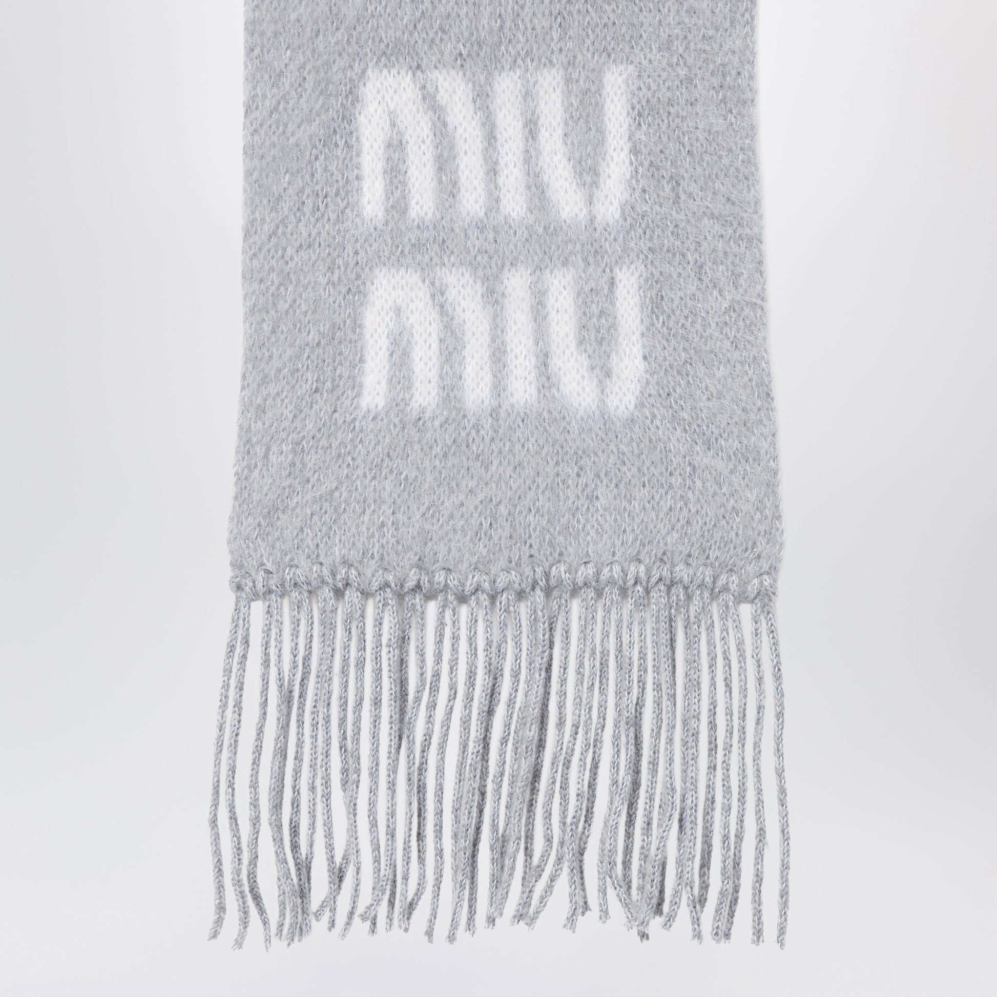 Miu Miu Grey Mohair Scarf With Logo Women MIU MIU