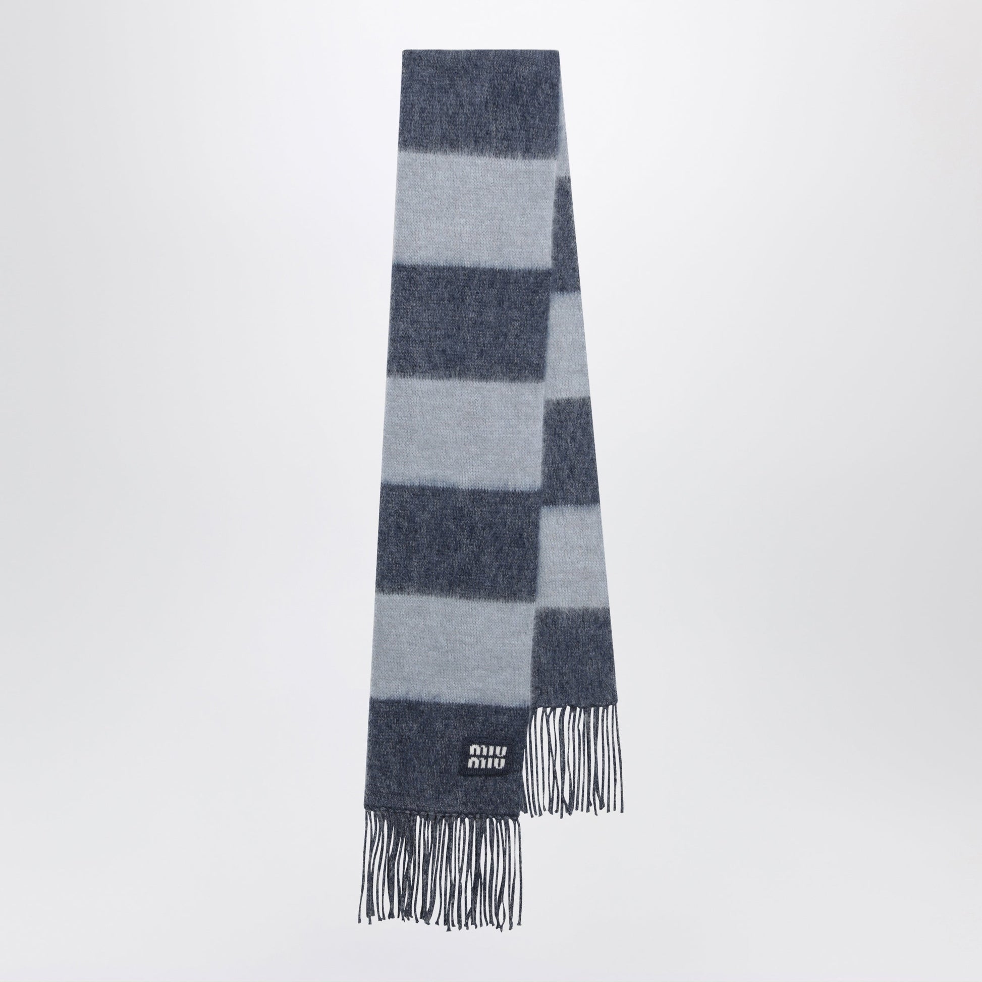 Miu Miu Striped Scarf In Blue Mohair Blend Women MIU MIU