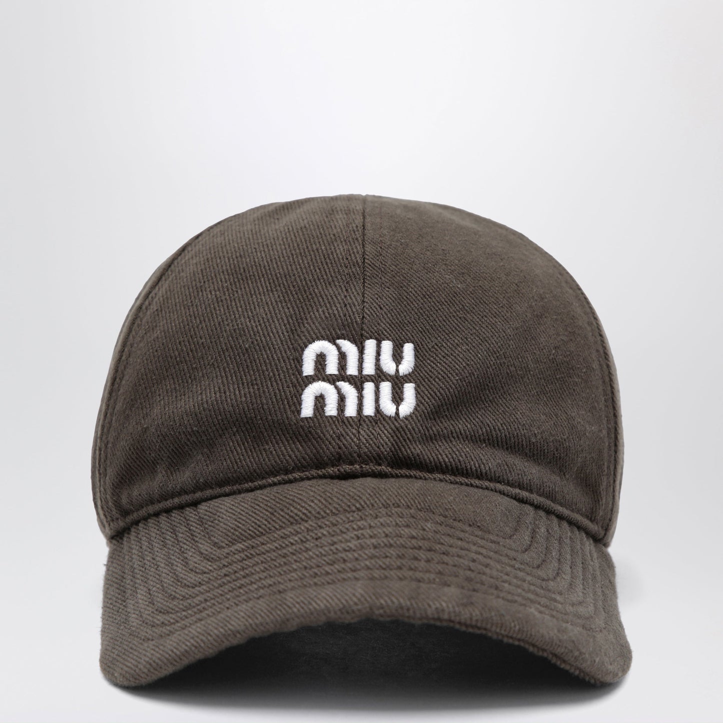 Miu Miu Washed Denim Baseball Cap In Dark Brown And Blue Women MIU MIU