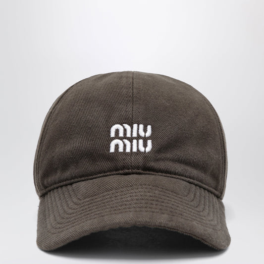 Miu Miu Washed Denim Baseball Cap In Dark Brown And Blue Women MIU MIU
