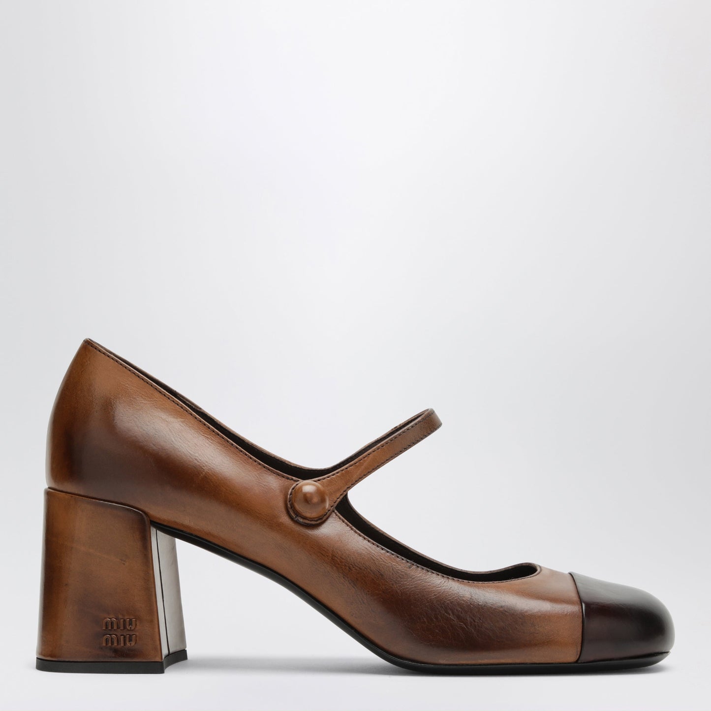 Miu Miu Cognac/Dark Brown Leather Mary Jane Pumps Women MIU MIU