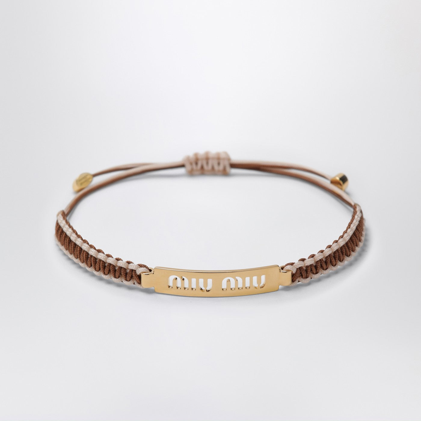 Miu Miu Brown/Sand Beige Braided Cord Bracelet Women MIU MIU